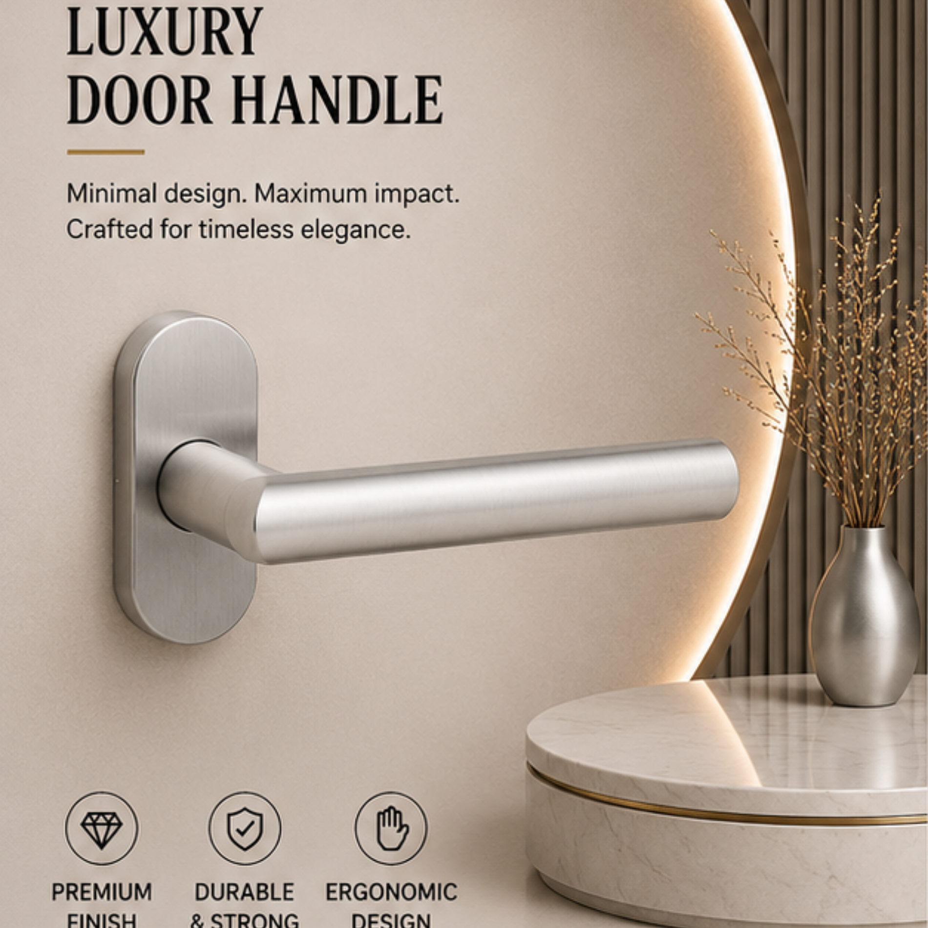 SRH.OV.01 premium stainless steel door handle with a refined brushed finish. A stylish choice for luxury homes, hotels, offices, and modern interior spaces.