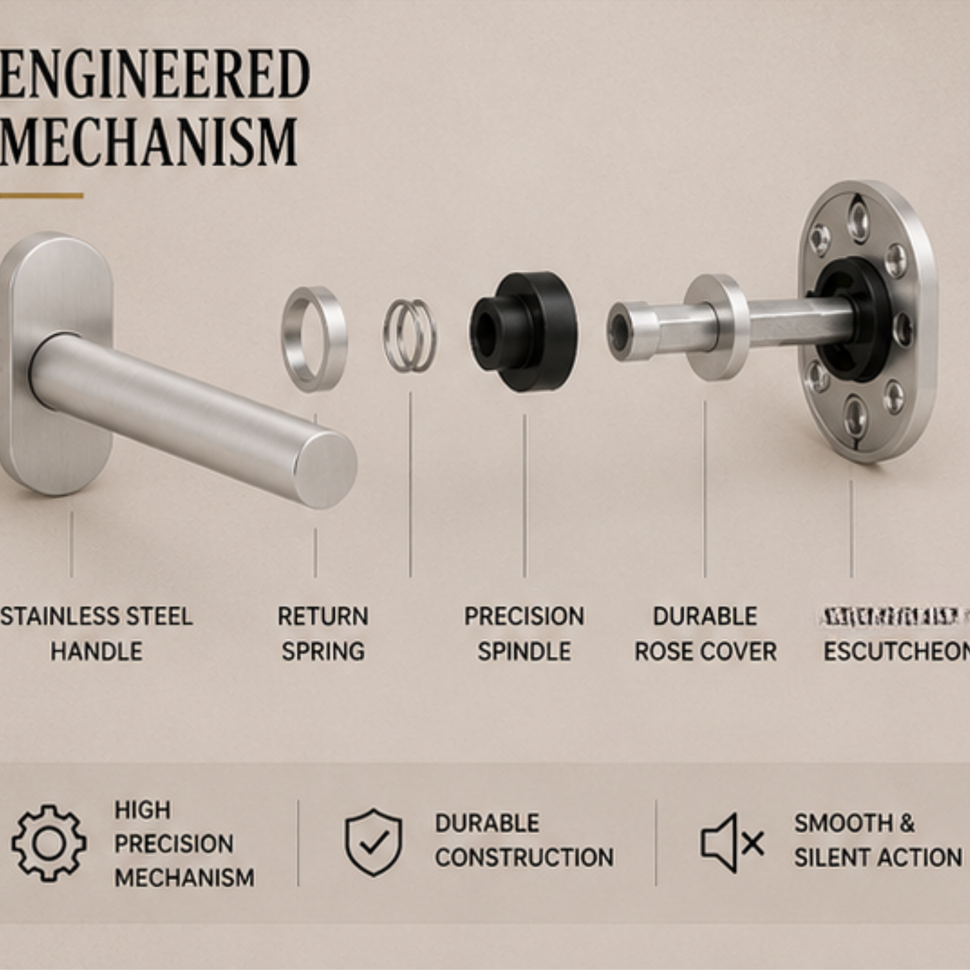 SRH.OV.01 premium stainless steel door handle with a refined brushed finish. A stylish choice for luxury homes, hotels, offices, and modern interior spaces.