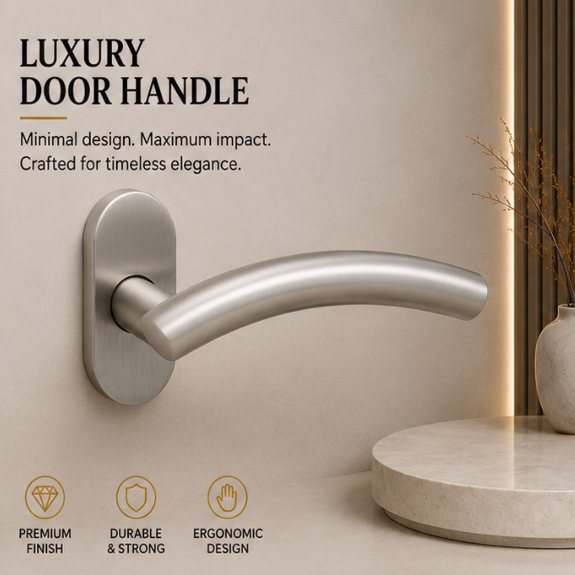 SRH.OV.03 premium stainless steel door handle with a sleek brushed finish. Perfect for luxury homes, hotels, offices, and contemporary interior spaces.