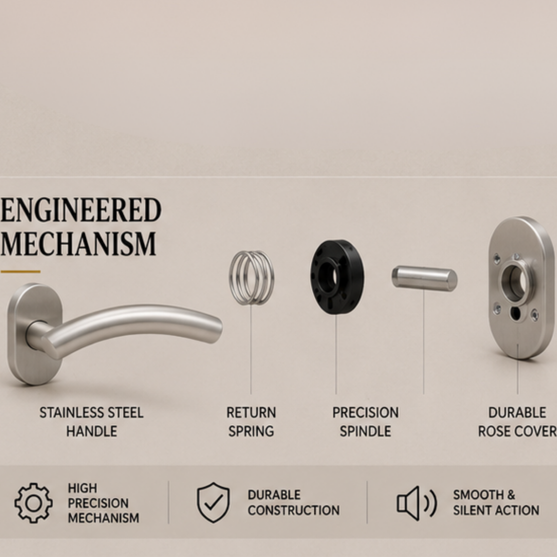 SRH.OV.03 premium stainless steel door handle with a sleek brushed finish. Perfect for luxury homes, hotels, offices, and contemporary interior spaces.