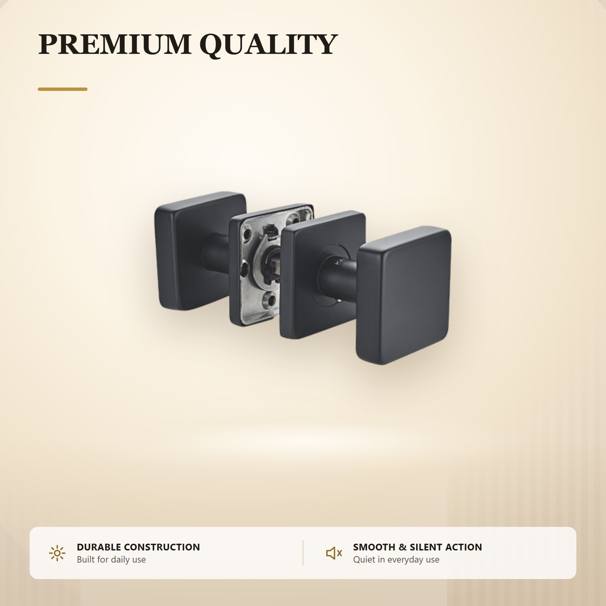 SRH.SE102.BLK.F premium stainless steel square knob set from the Stainless Steel Door Lock Series. 53 mm square rose, 55 mm projection, for 35 to 55 mm doors. Built for smooth, reliable everyday use.