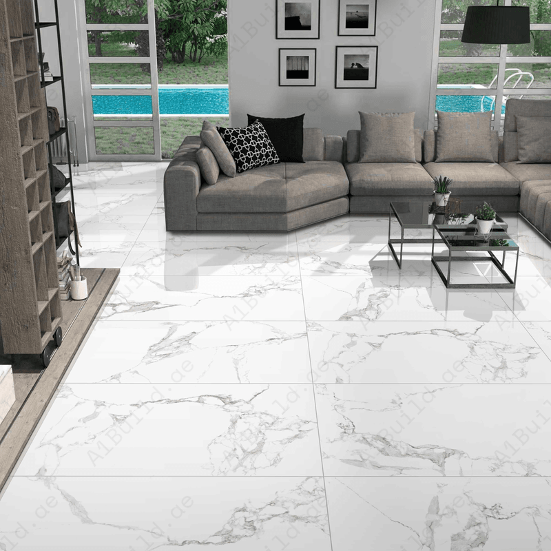 STATUARIO FEATHER Porcelain Tile 600x1200mm – 9MM Thick with Glitter on Matt Finish