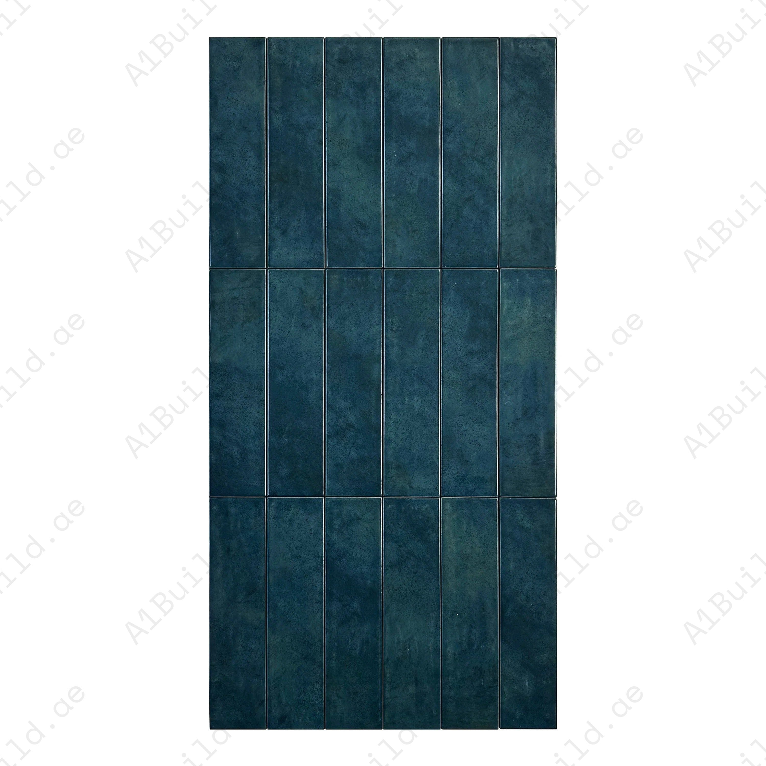 Sea Green Semimatte Porcelain Tile – Stylish long-strip design with earthy gradients, perfect for walls, kitchens, bathrooms, showers & outdoor spaces.