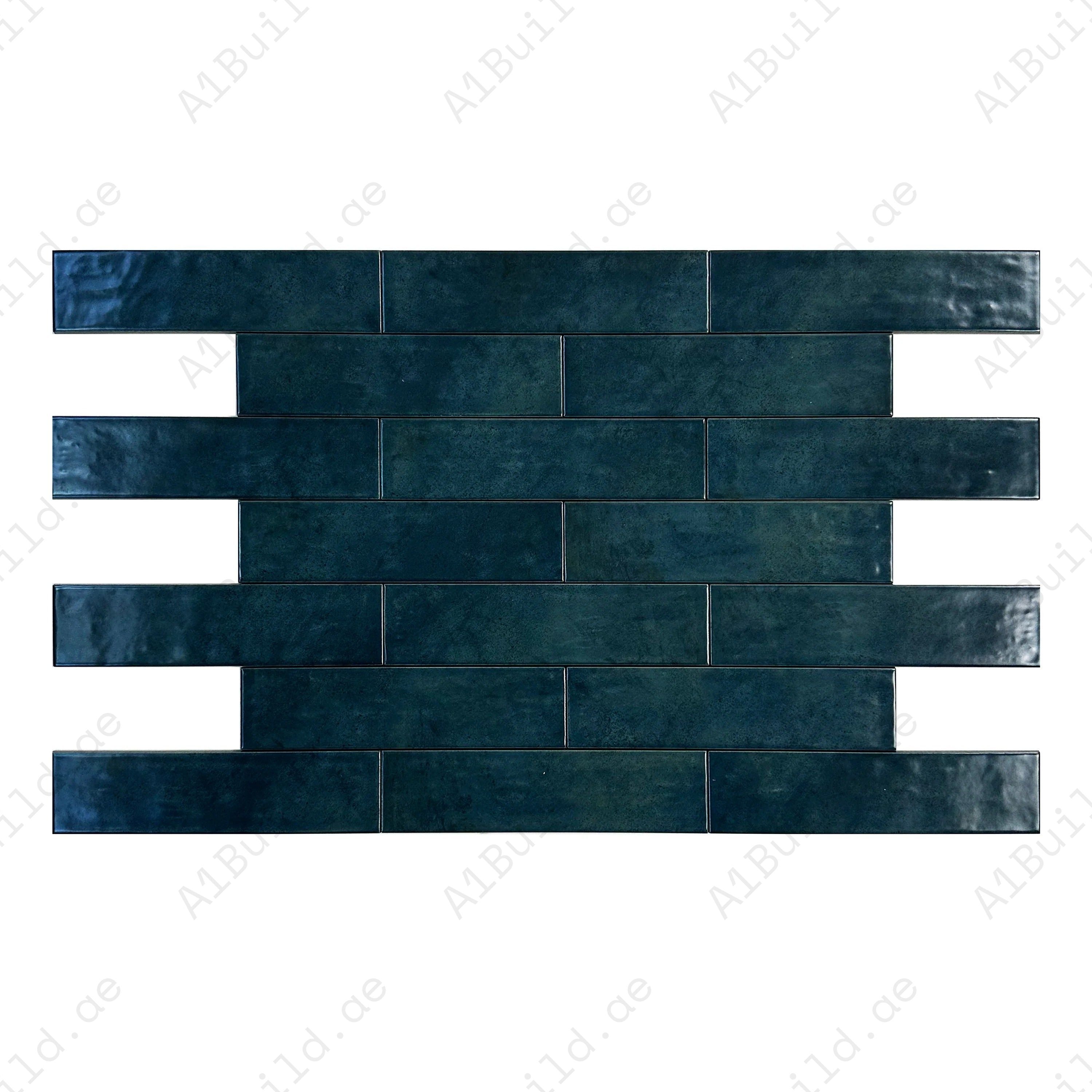 Sea Green Semimatte Porcelain Tile – Stylish long-strip design with earthy gradients, perfect for walls, kitchens, bathrooms, showers & outdoor spaces.