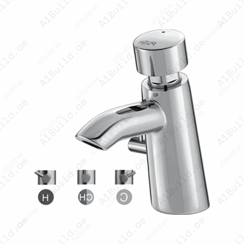 Push Button Timer Tapware Self-Closing Push Tap - Chrome Finish with Adjustable Water Flow