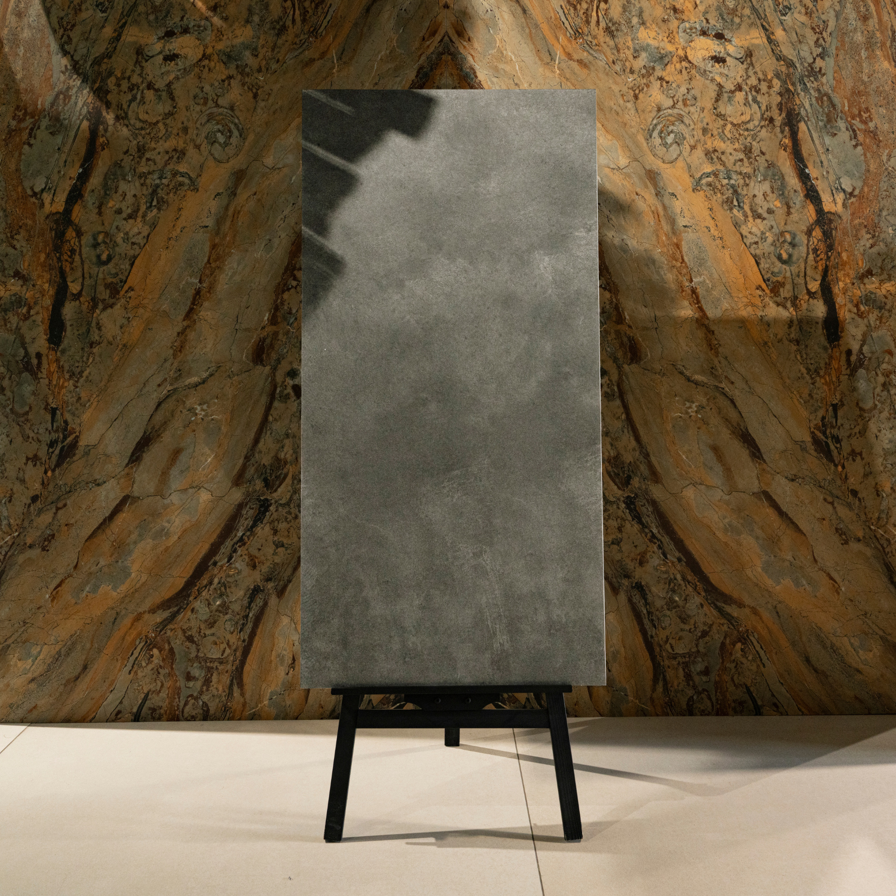 Shadow Drift Graphite porcelain tile 60x120cm 9mm thickness, dark stone look design, durable porcelain tile for modern floors and walls.