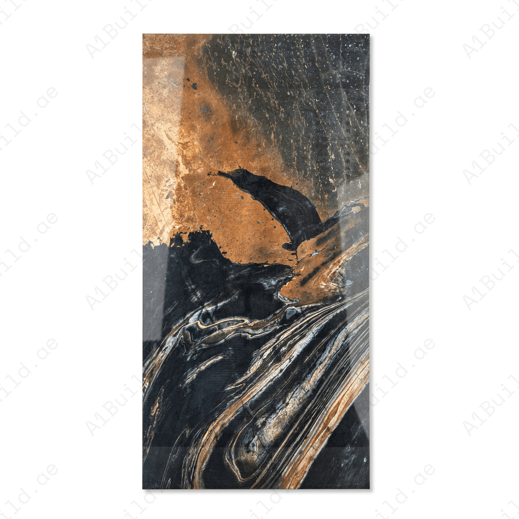 Shop SIMONA BLACK large format porcelain tile 600x1200mm with a high glossy marble-look finish and 9MM thickness. Durable, scratch-resistant, and ideal for floors and walls in modern interiors. Perfect for elegant, easy-care spaces.