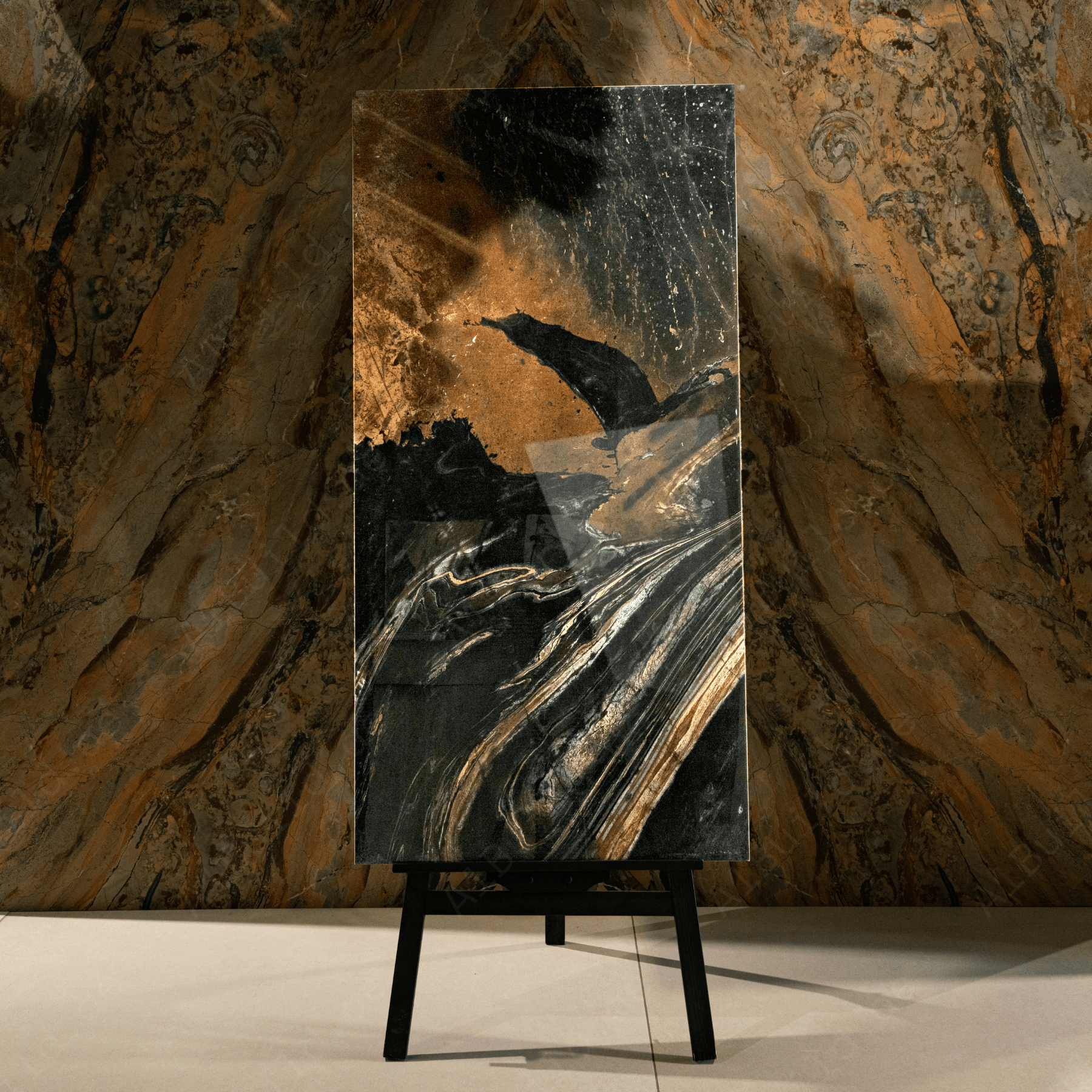 Shop SIMONA BLACK large format porcelain tile 600x1200mm with a high glossy marble-look finish and 9MM thickness. Durable, scratch-resistant, and ideal for floors and walls in modern interiors. Perfect for elegant, easy-care spaces.