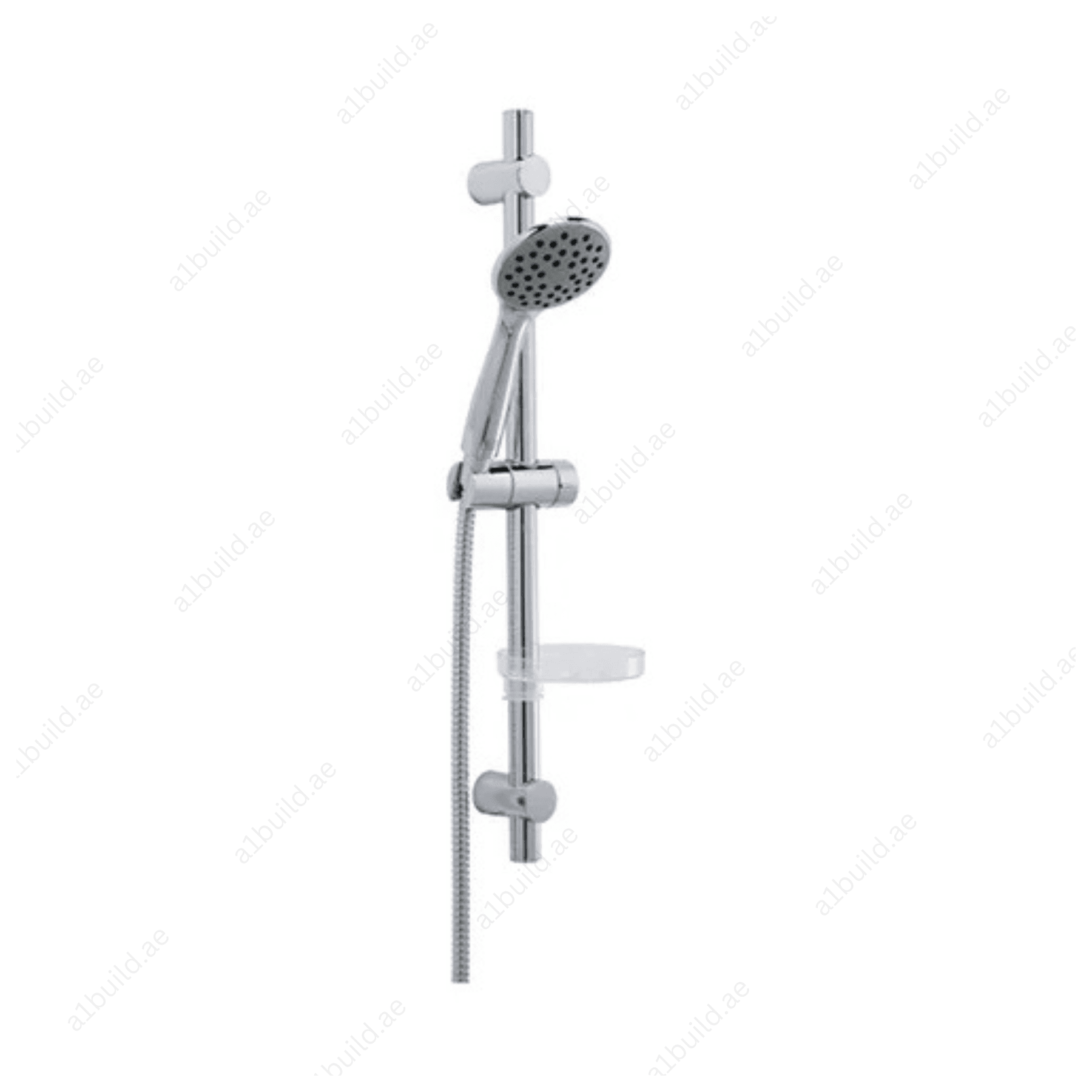 ShowerSet1S_AdjustableWallRail_FlexibleHose_SoapDish