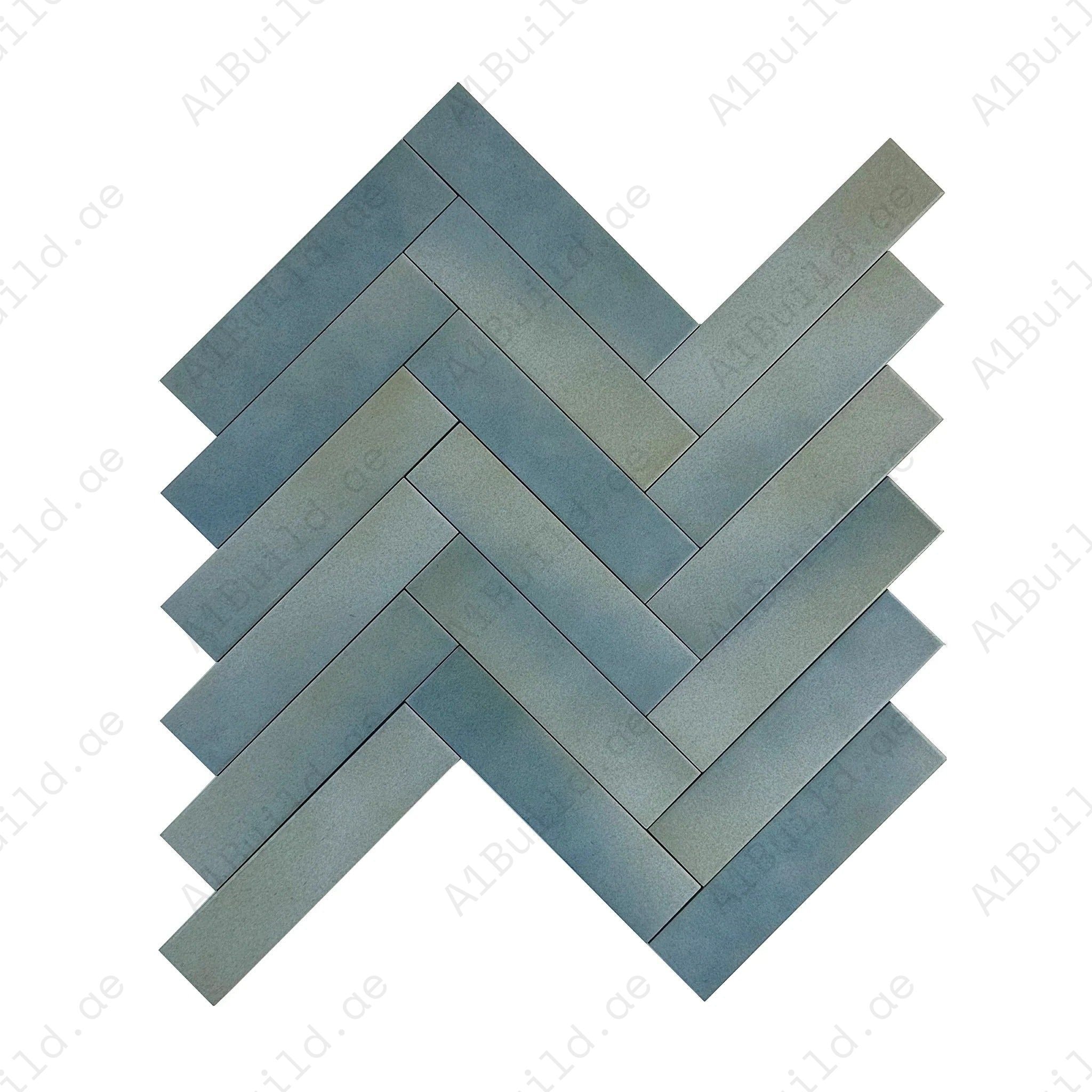 Slate Grey & French Blue matte porcelain tile with long-strip design. Durable, water, scratch & stain-resistant—perfect for walls, floors & backsplashes.