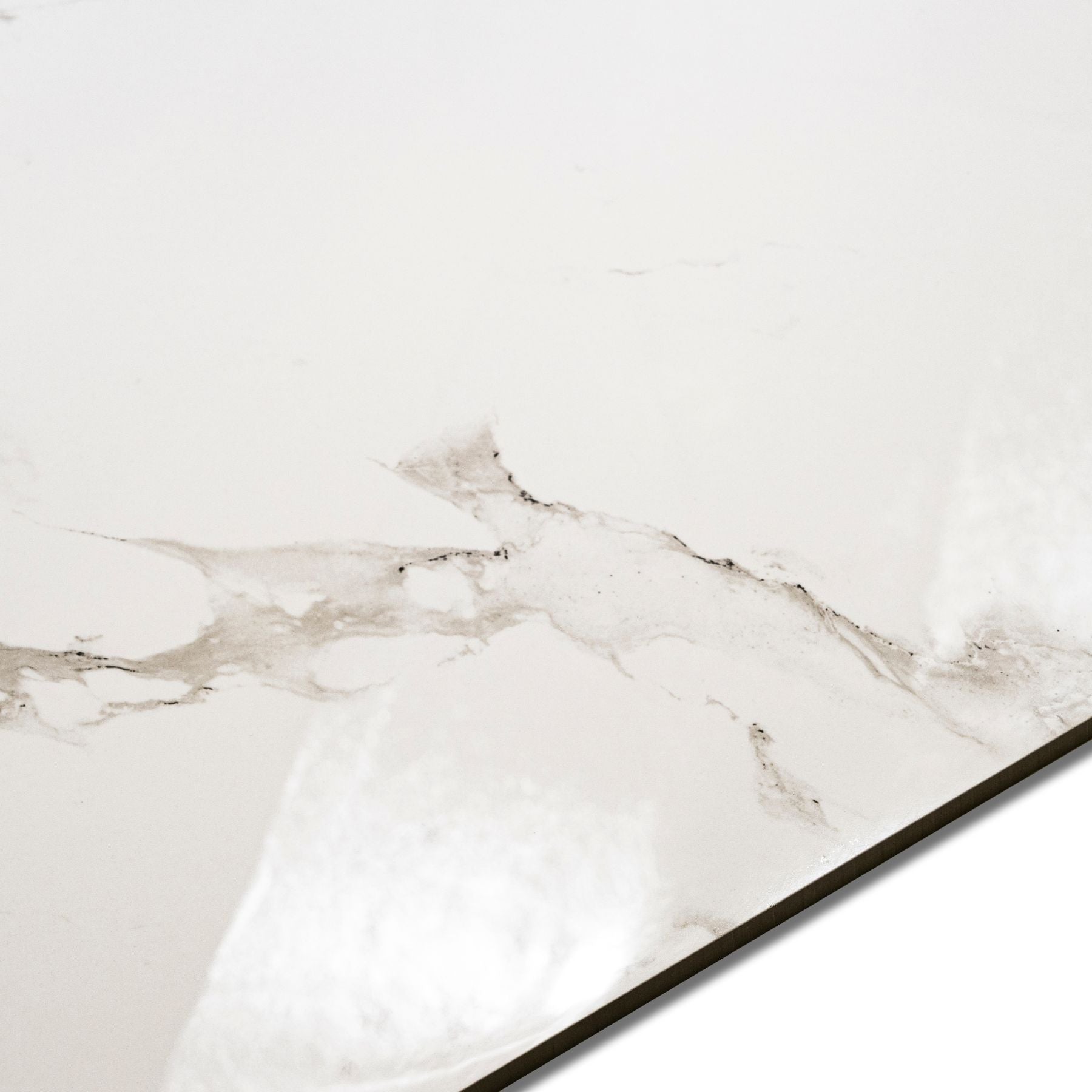 Smoke White glossy marble effect porcelain tile 60x120cm with 9mm thickness delivers a clean white look with subtle grey movement.