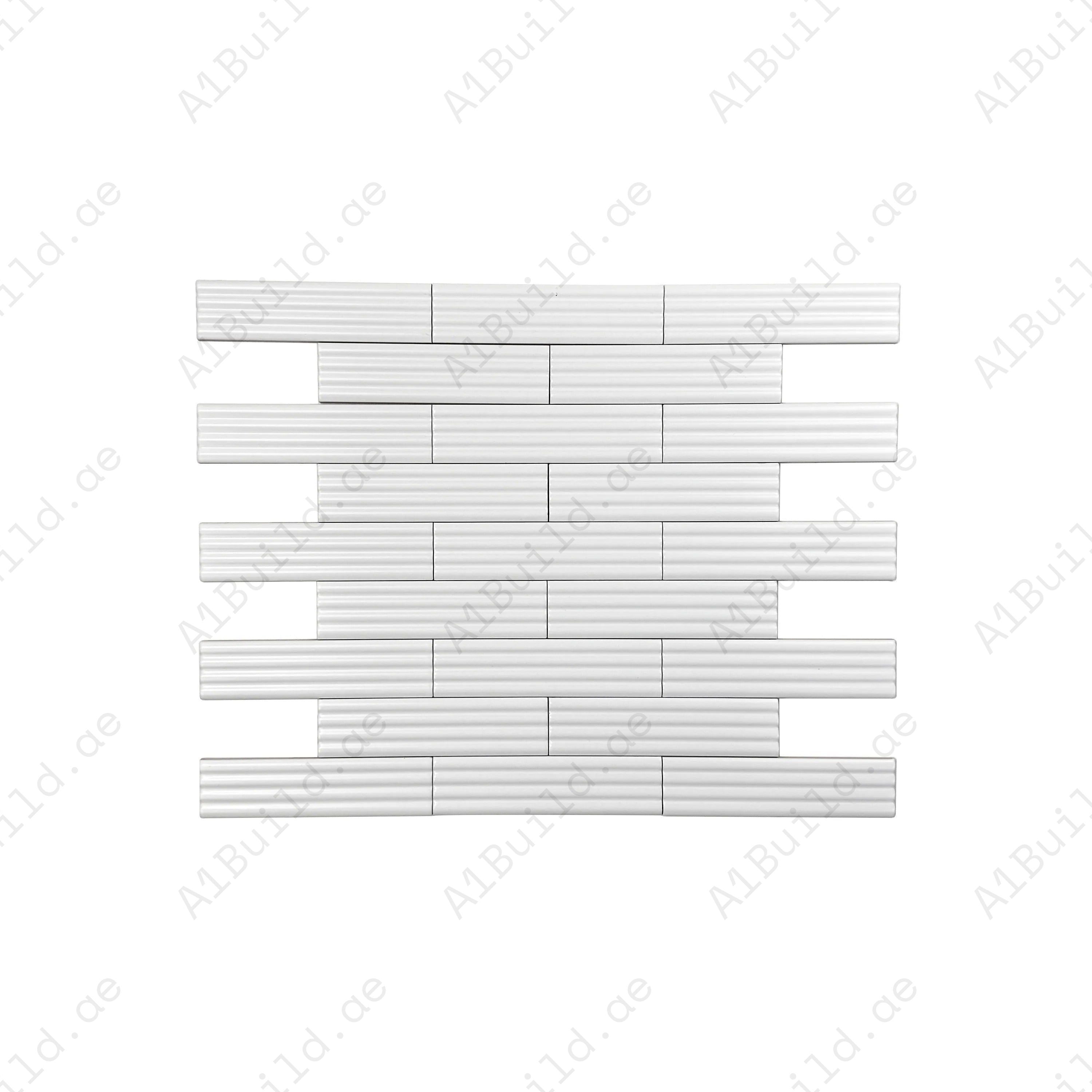 Soft White matte ceramic tile with a refined long-strip design. Durable, waterproof & stain-resistant—perfect for kitchens, bathrooms, walls & floors.