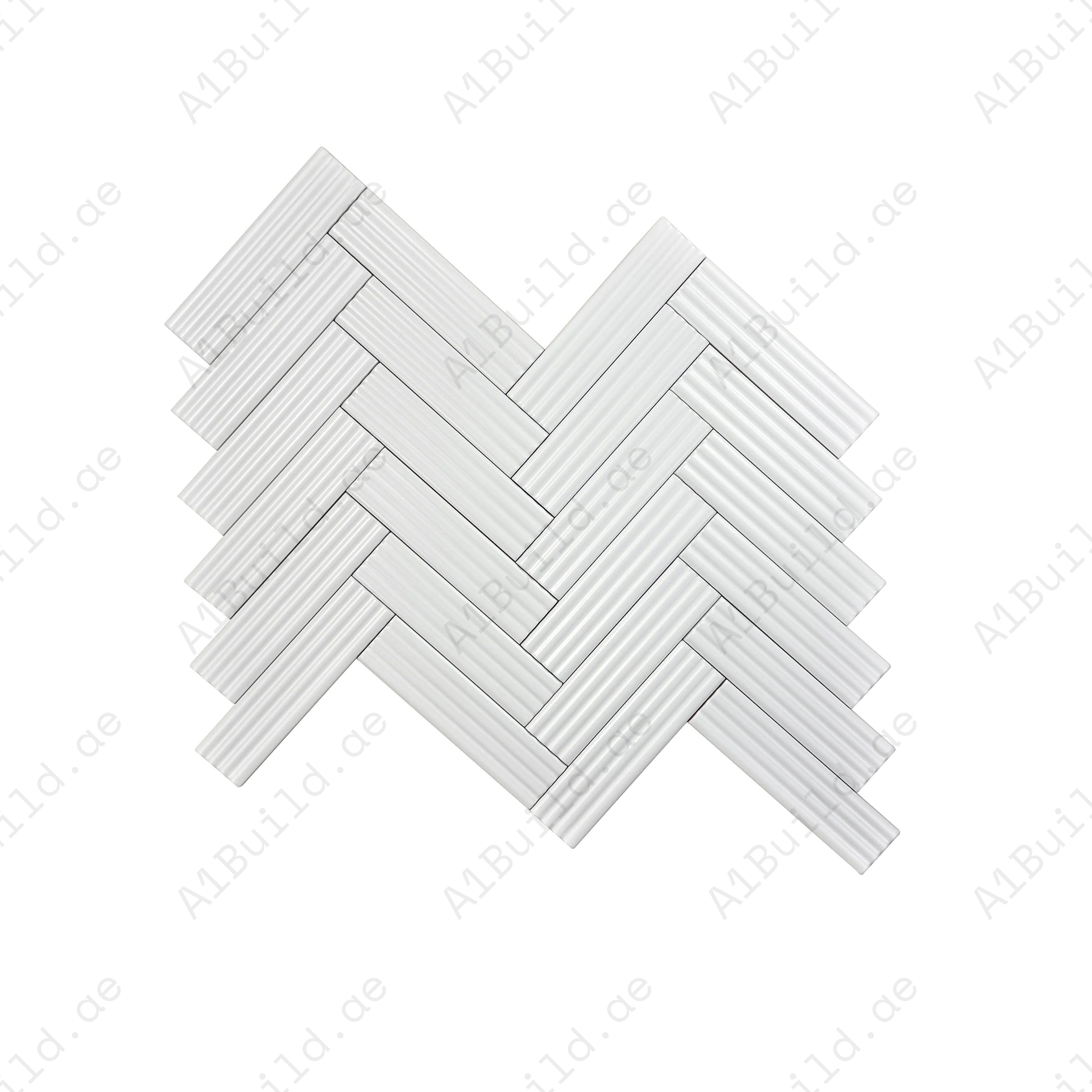 Soft White matte ceramic tile with a refined long-strip design. Durable, waterproof & stain-resistant—perfect for kitchens, bathrooms, walls & floors.