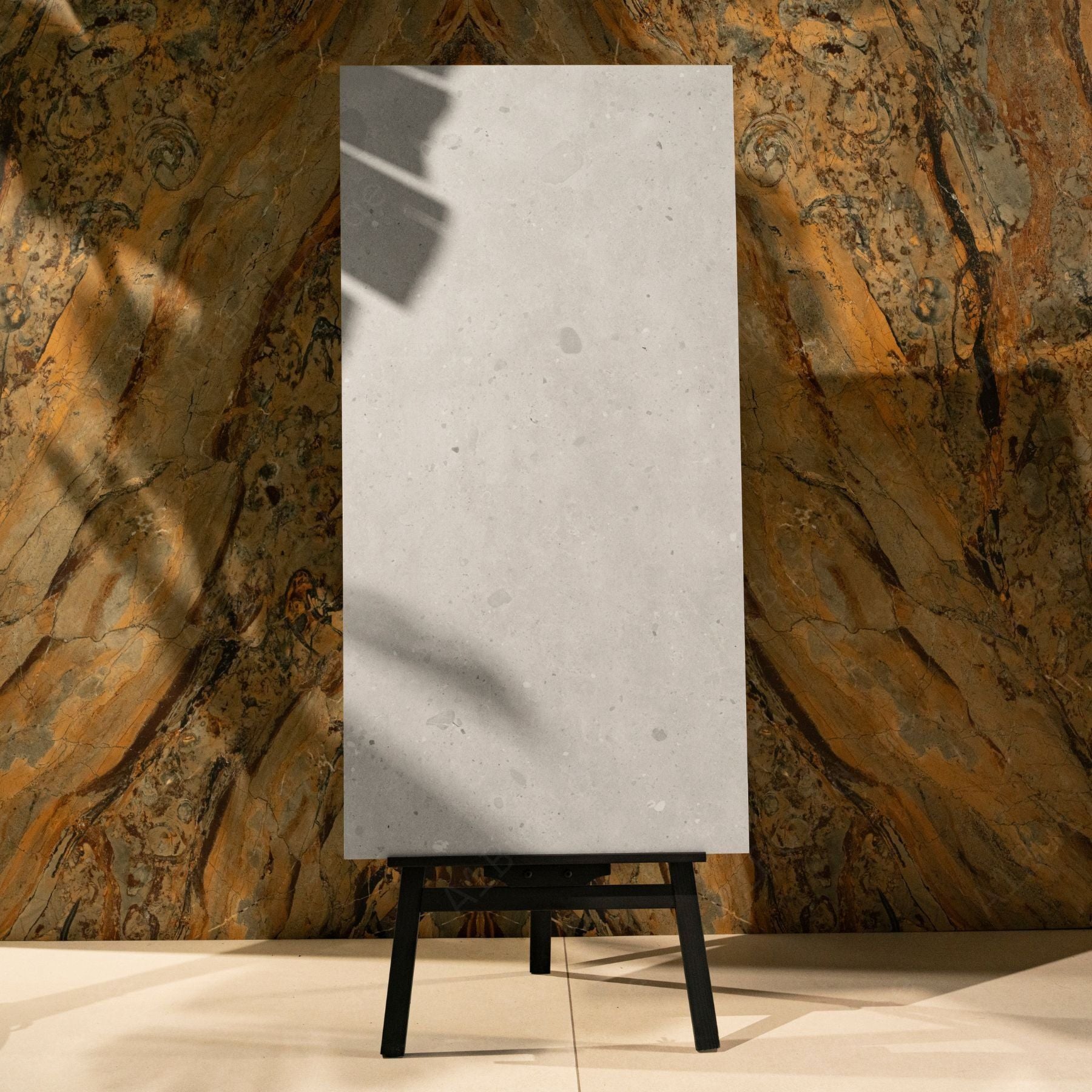 Sparkle Roman Sky porcelain tile in 60x120cm size with refined stone effect, subtle sparkle finish and durable 9mm thickness for walls and floors.