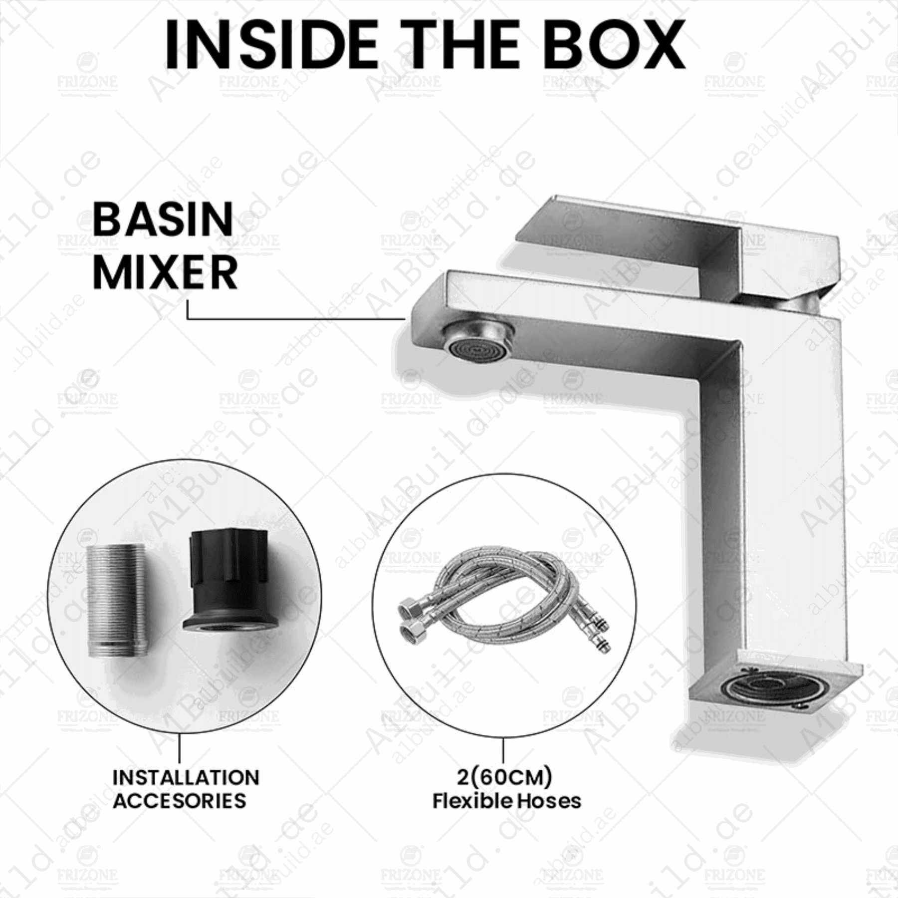 Square Chrome Basin Mixer Durable Brass Faucet with Filter Mesh Design