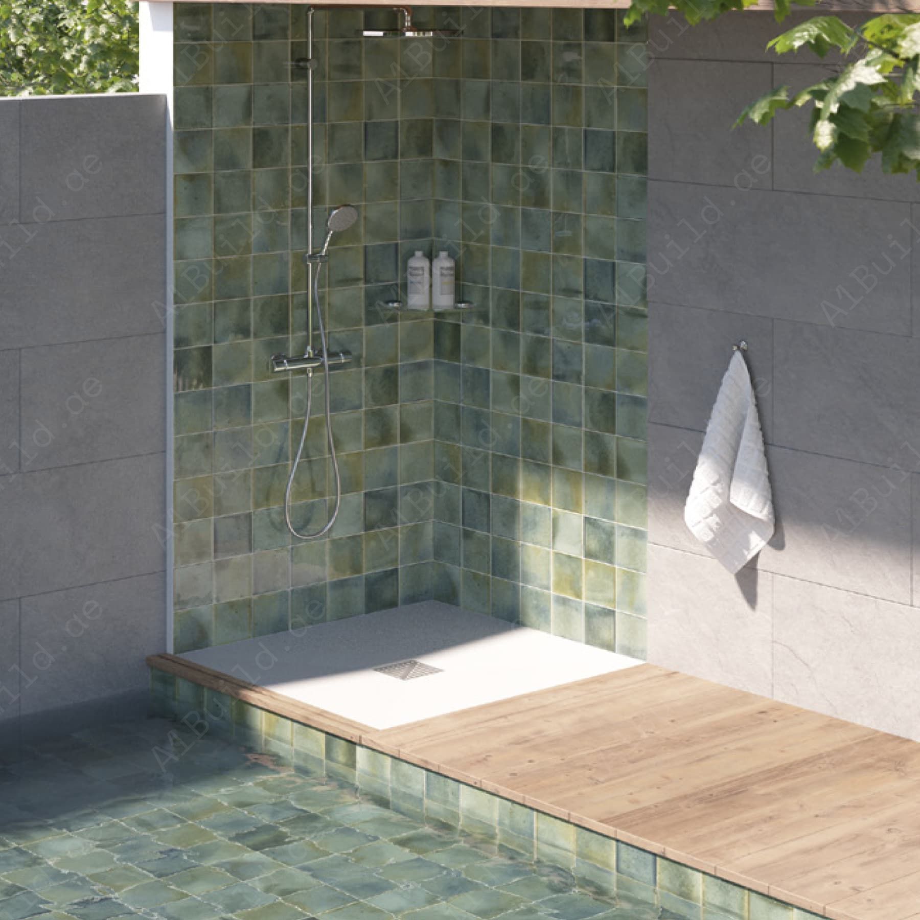 Celadon glossy 15x15cm Spanish porcelain tiles for indoor floors, walls, and outdoor walls. Durable, stylish, and easy to maintain.