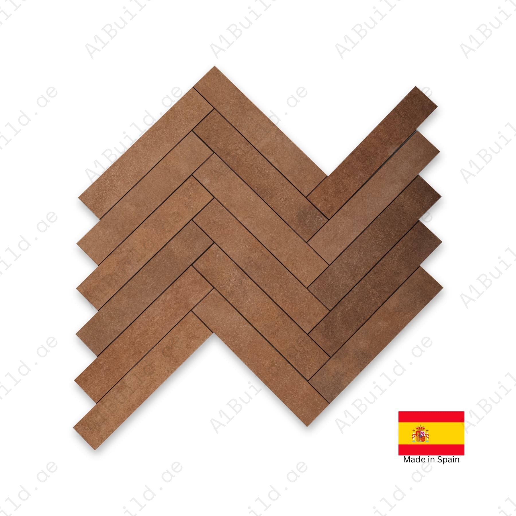 Stage Terracotta matt tiles, 06x30cm, made in Spain. Ideal for indoor & outdoor walls and floors, kitchens, and bathrooms.