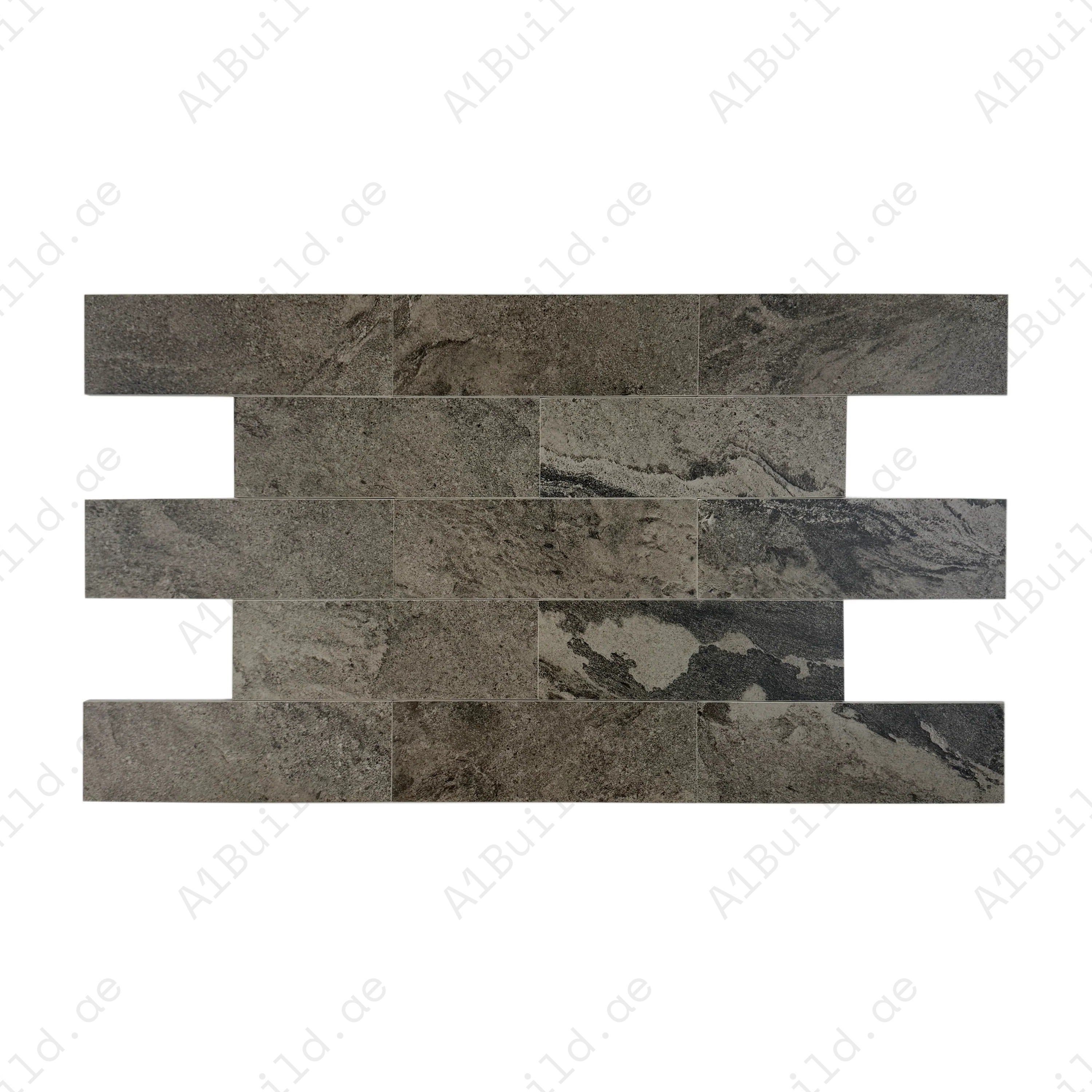 Sukabumi Grey Pattern Matt Porcelain Tile 100x300mm. Durable, slip-resistant, UV & corrosion resistant, eco-friendly, ideal for luxury pools, spas & water features.