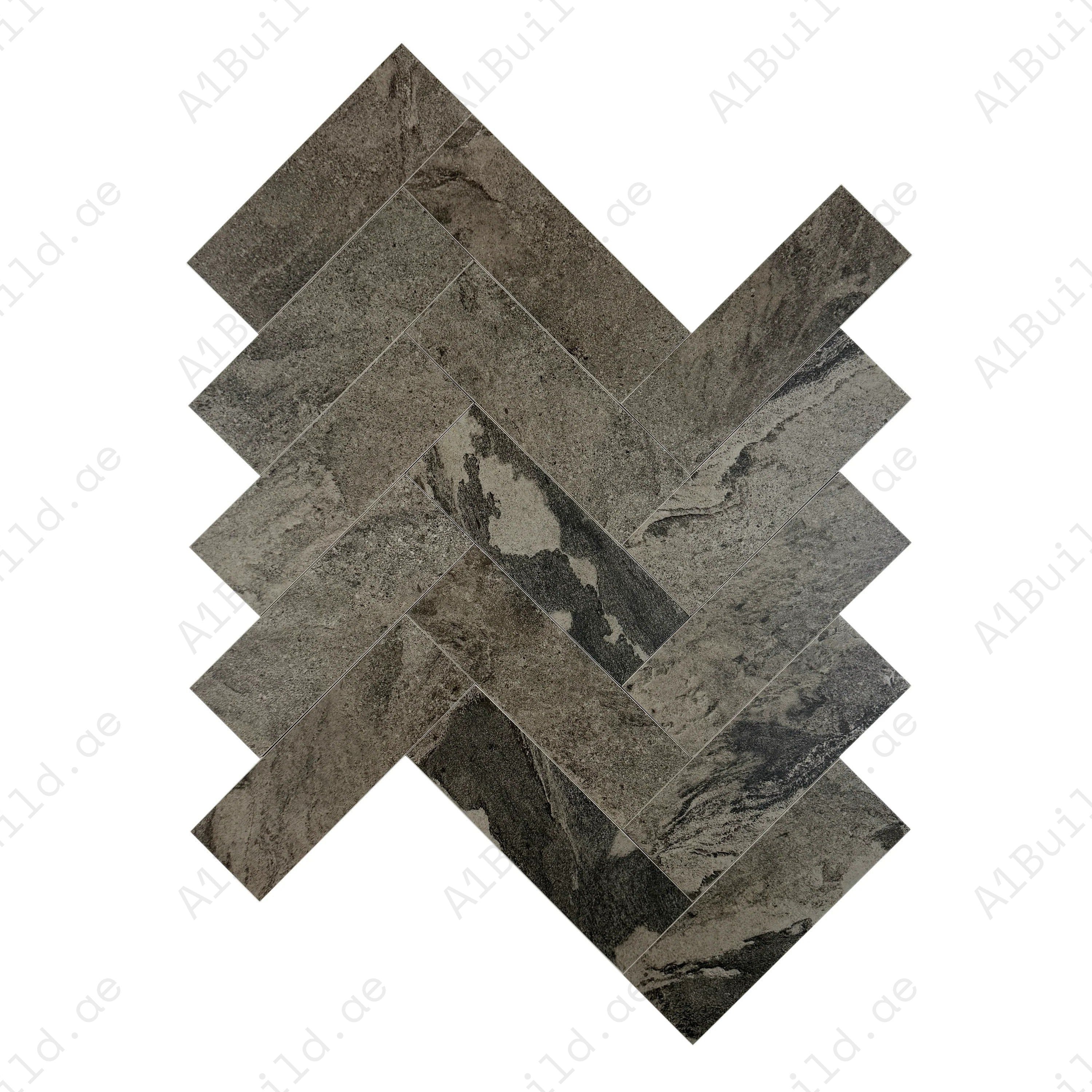 Sukabumi Grey Pattern Matt Porcelain Tile 100x300mm. Durable, slip-resistant, UV & corrosion resistant, eco-friendly, ideal for luxury pools, spas & water features.