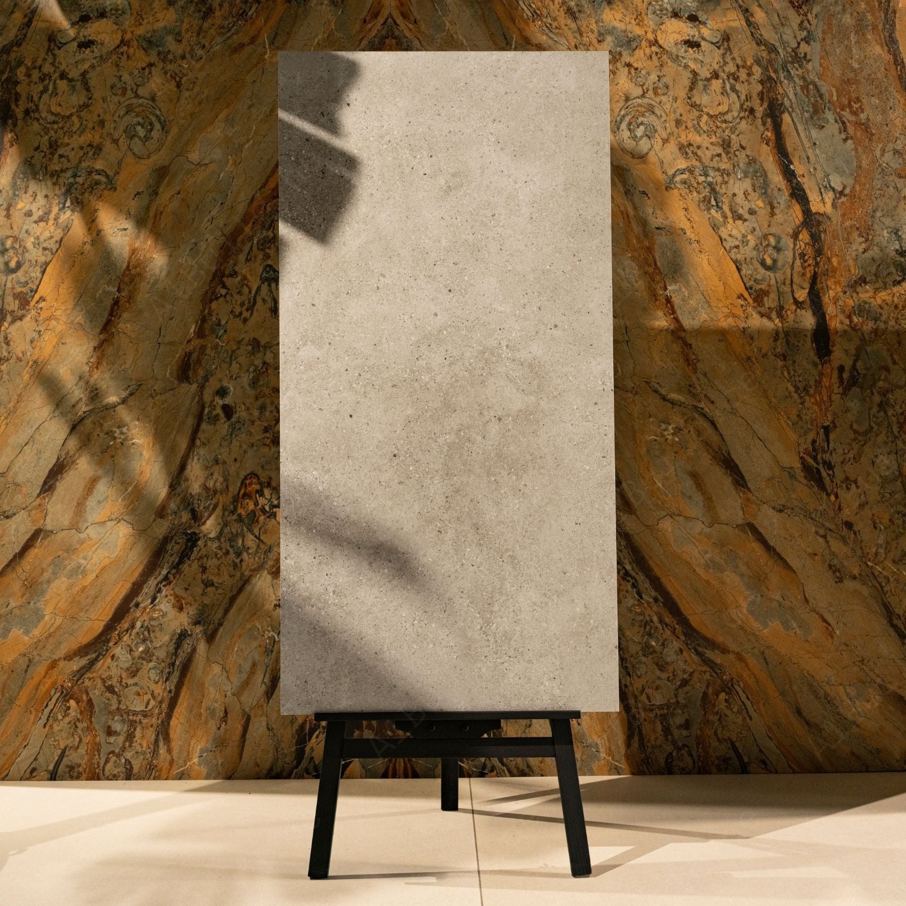 Thomas Natural porcelain tile in 60x120cm size with authentic stone effect, natural earthy tones and durable 9mm thickness for walls and floors.