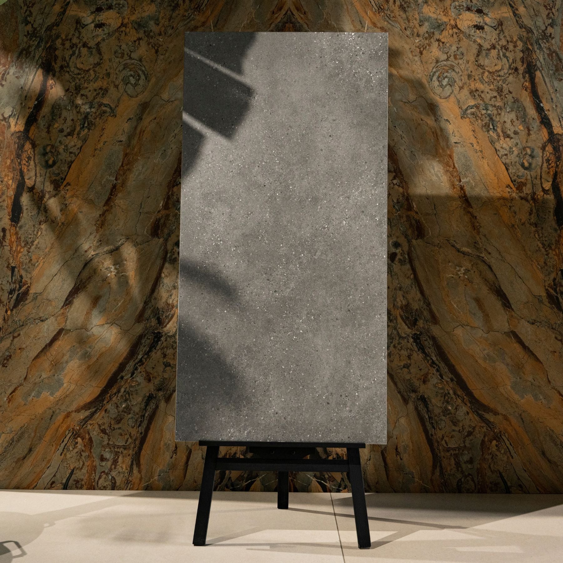 Thomas Nero porcelain tile 60x120cm 9mm thick features a deep stone look with durable porcelain performance for modern floor and wall interiors.