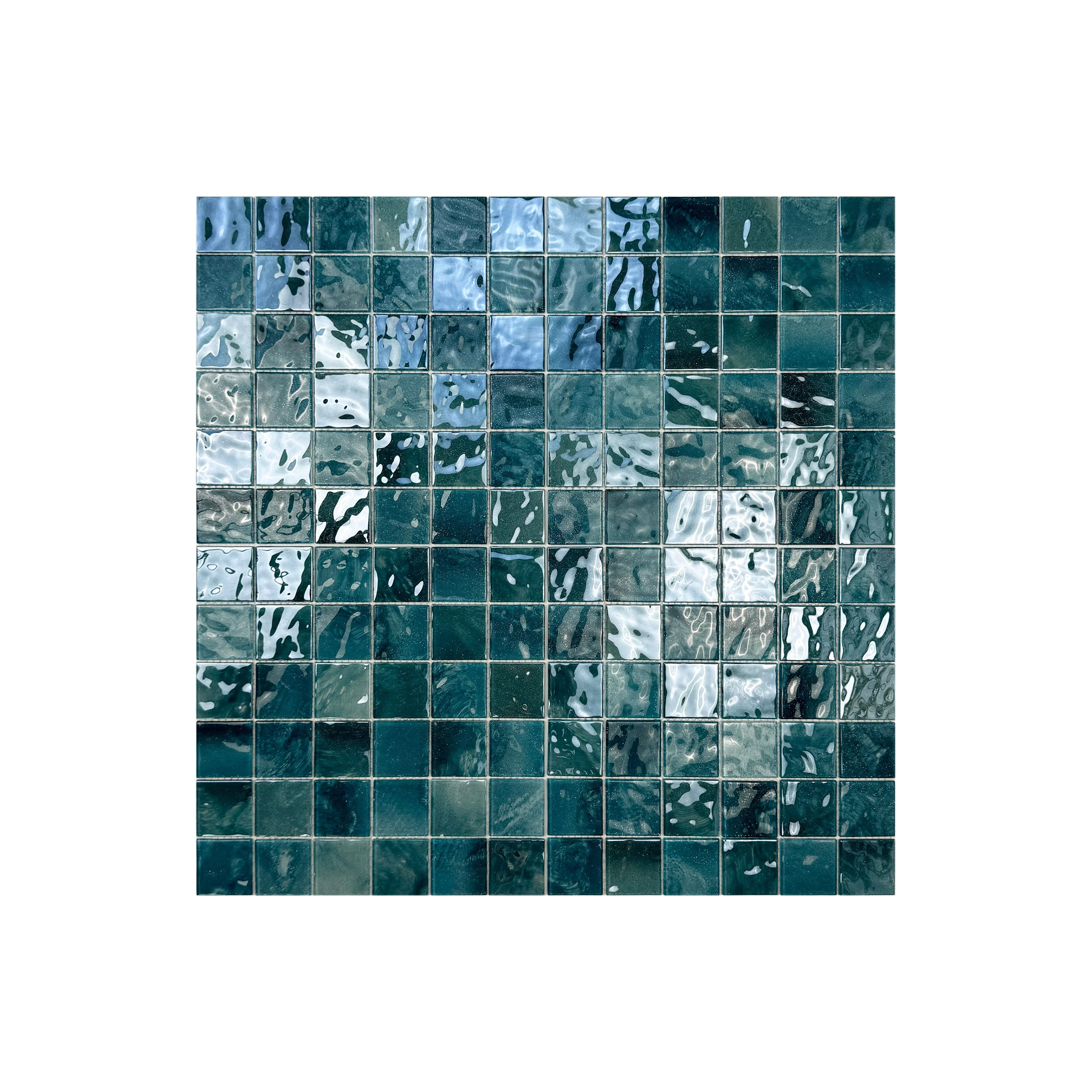 Tiffany, Sapphire & Yale Blue glass mosaic tile with marble texture Durable slip-resistant & eco-friendly, ideal for spas, water walls & luxury spaces in Dubai.