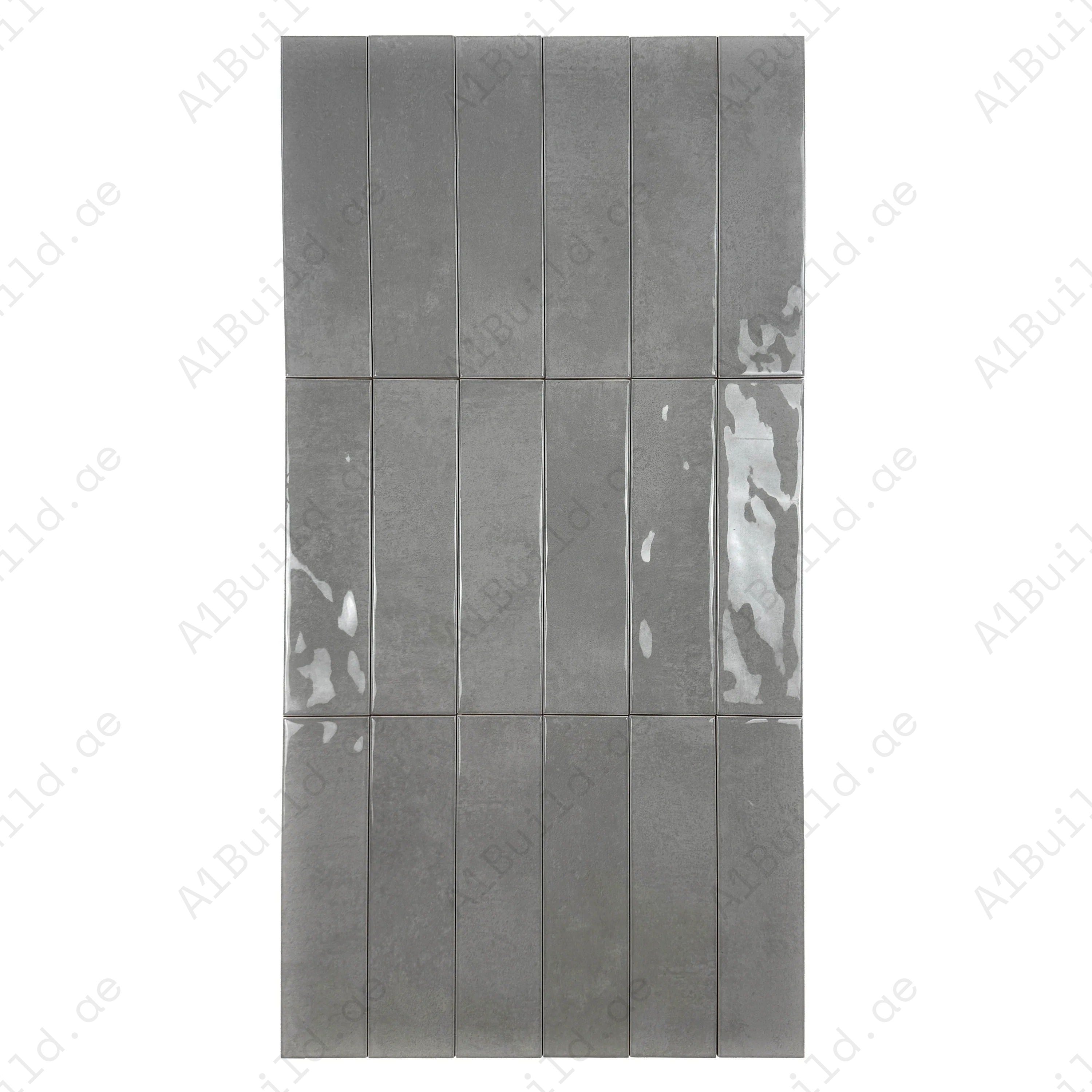 Tonal Symphony Cement Grey Glossy Ceramic Artisanal Tile – premium, durable, and stylish tile perfect for walls, kitchens, bathrooms, and commercial interiors.