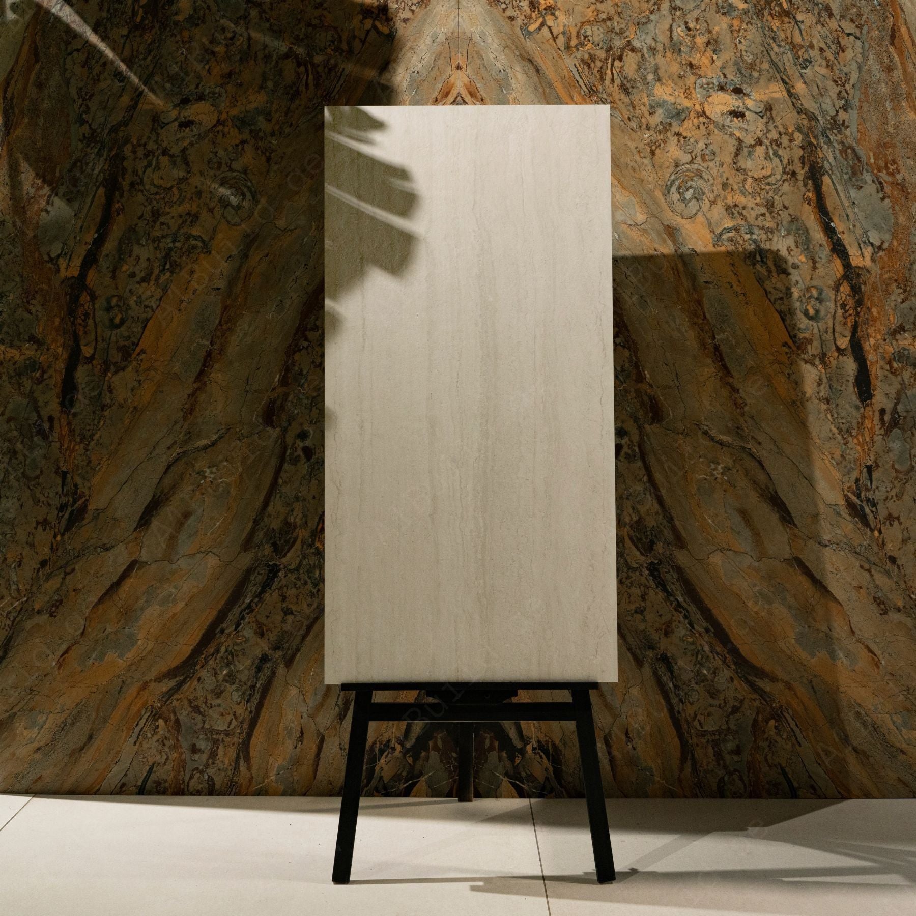 Travertine Bianco matt porcelain tile 60x120cm x 2mm featuring elegant natural stone texture. Durable large format tile perfect for modern floors and walls.