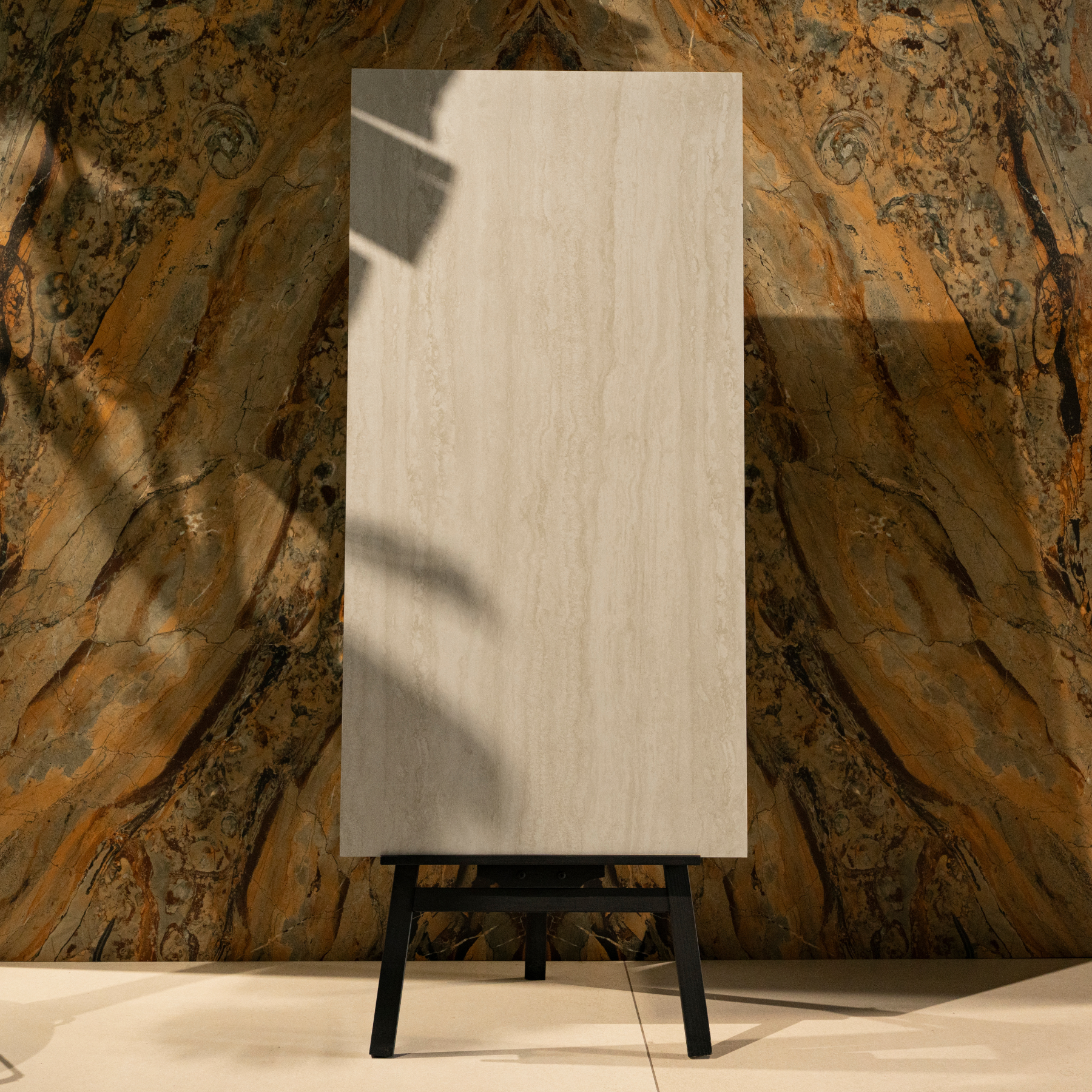 Travertino Mist porcelain tile 60x120cm with 9mm thickness features soft travertine tones, durable porcelain body for floors and walls.