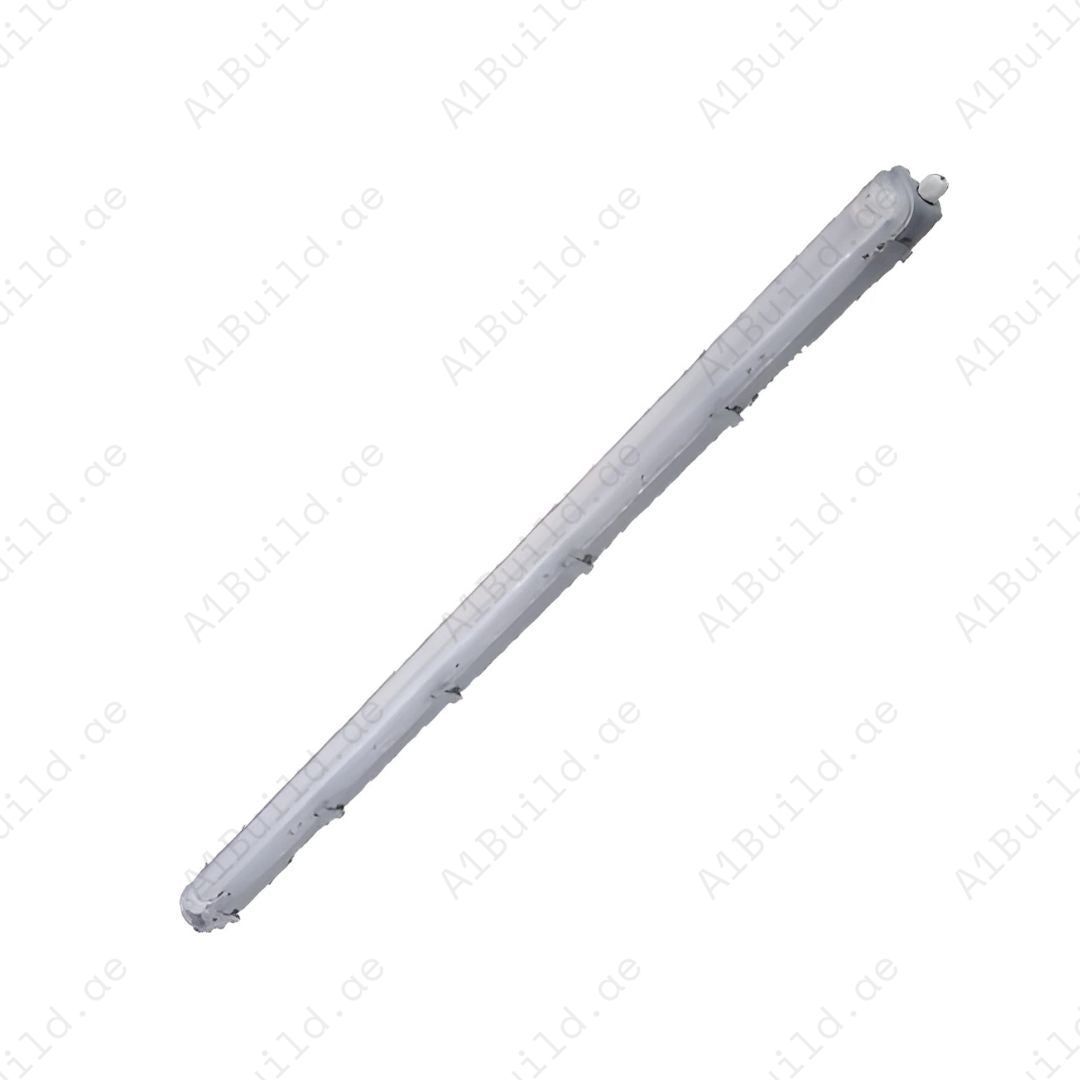 Durable Tri-Proof Housing ES-0800 for 1x120cm T8 tube. IP65 waterproof, PS cover, plastic clips, metal reflector, and HIPS body for industrial use.
