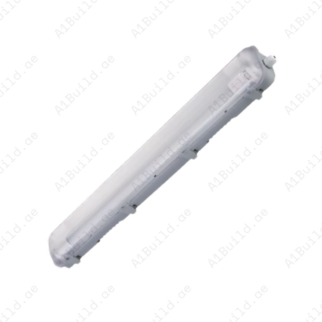 Durable Tri-Proof Housing for 2x120cm T8 double-end tubes. IP65 rated, HIPS body, PS cover & stainless steel clips. Perfect for industrial areas.
