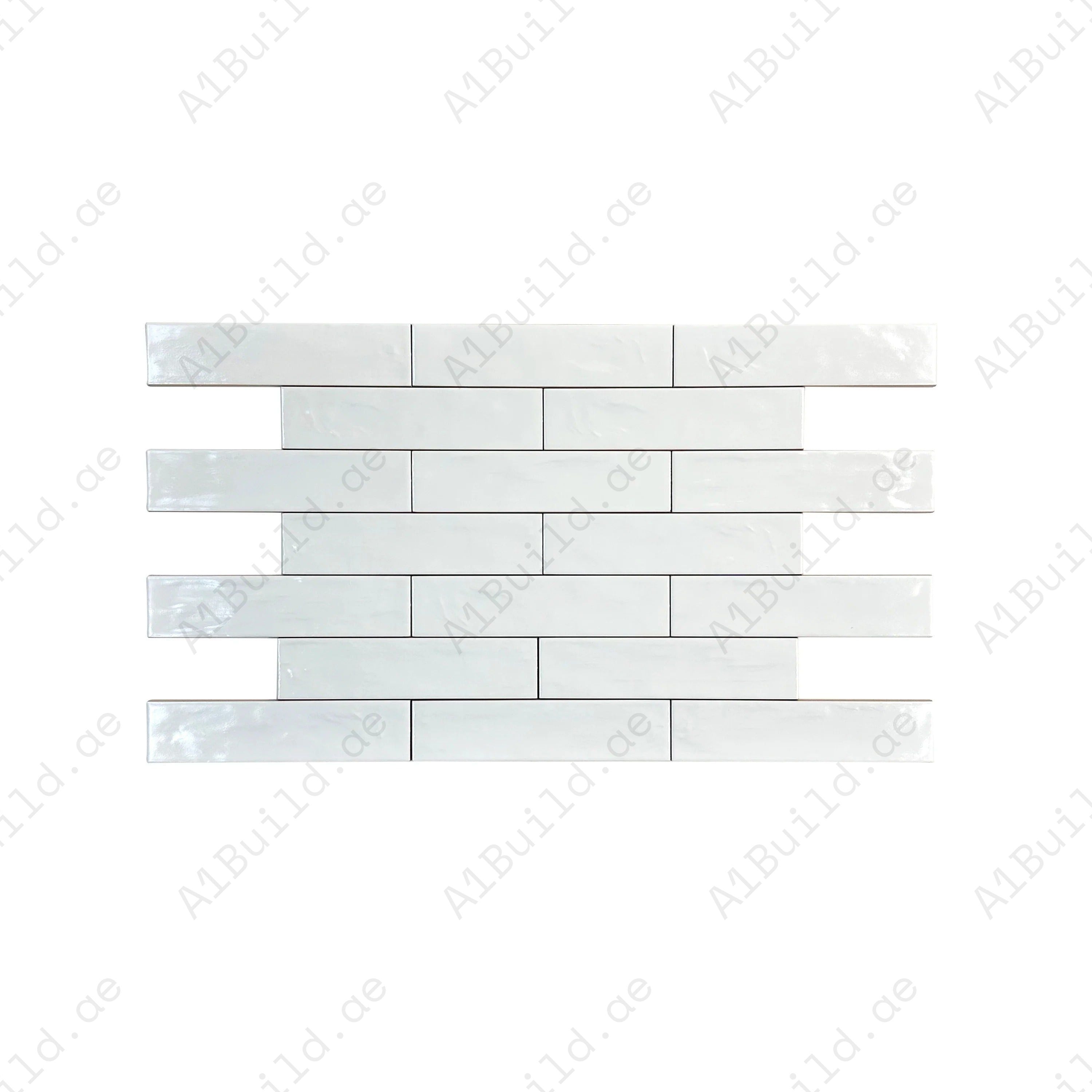 Upgrade interiors with White Semimatte Pearlescent Ceramic Tile. Durable, waterproof, and elegant long-strip design for kitchens, bathrooms, walls, and floors.