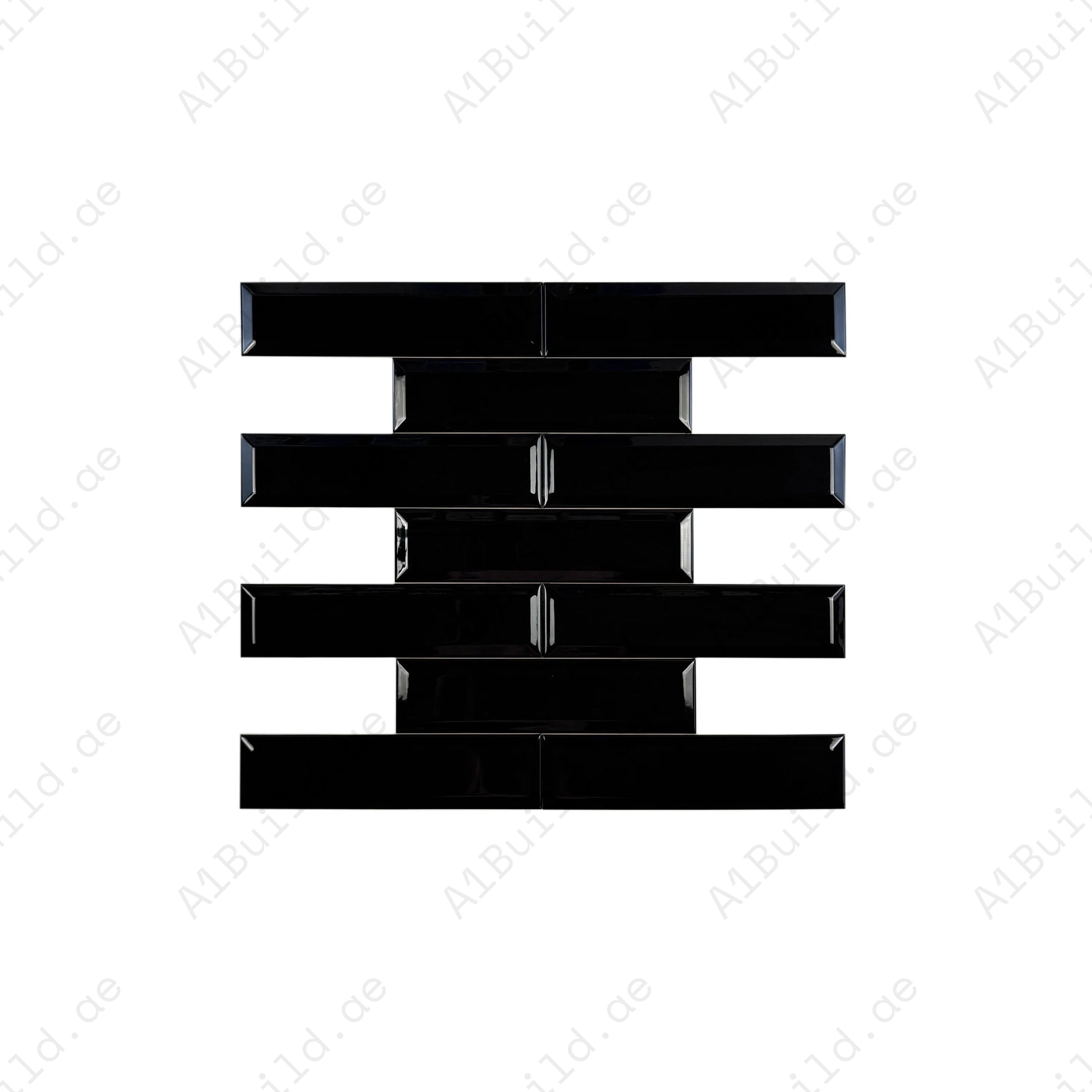 Upgrade interiors with the Urban Luxe Black Glossy Beveled Edge Ceramic Tile. A sleek choice for walls, kitchens, and bathrooms with lasting elegance.