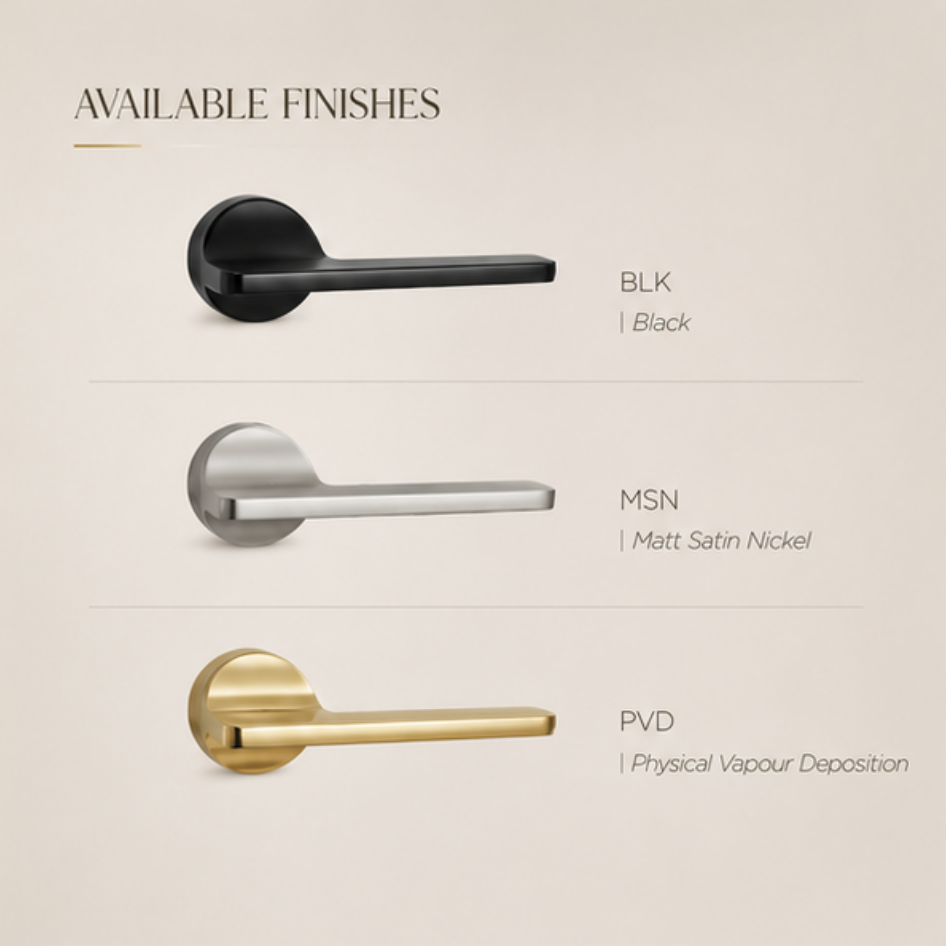 Upgrade interiors with the ZR190908 luxury zinc alloy door handle featuring Black and Matt Satin Nickel PVD finishes for modern homes and offices.