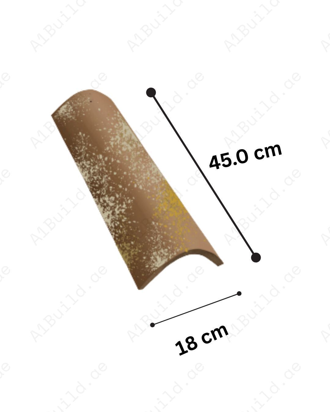 Vecchia Etruria Coppo Trafilato roof tile 45×18 cm. 2.2kg, 28–30/m². Rustic aged ceramic tile with weathered finish and durable curved design.