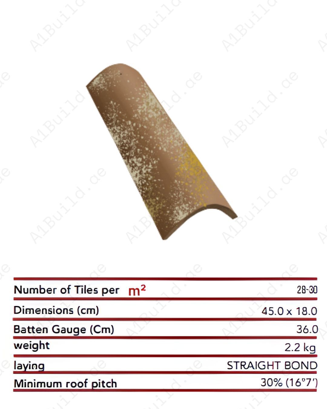 Vecchia Etruria Coppo Trafilato roof tile 45×18 cm. 2.2kg, 28–30/m². Rustic aged ceramic tile with weathered finish and durable curved design.