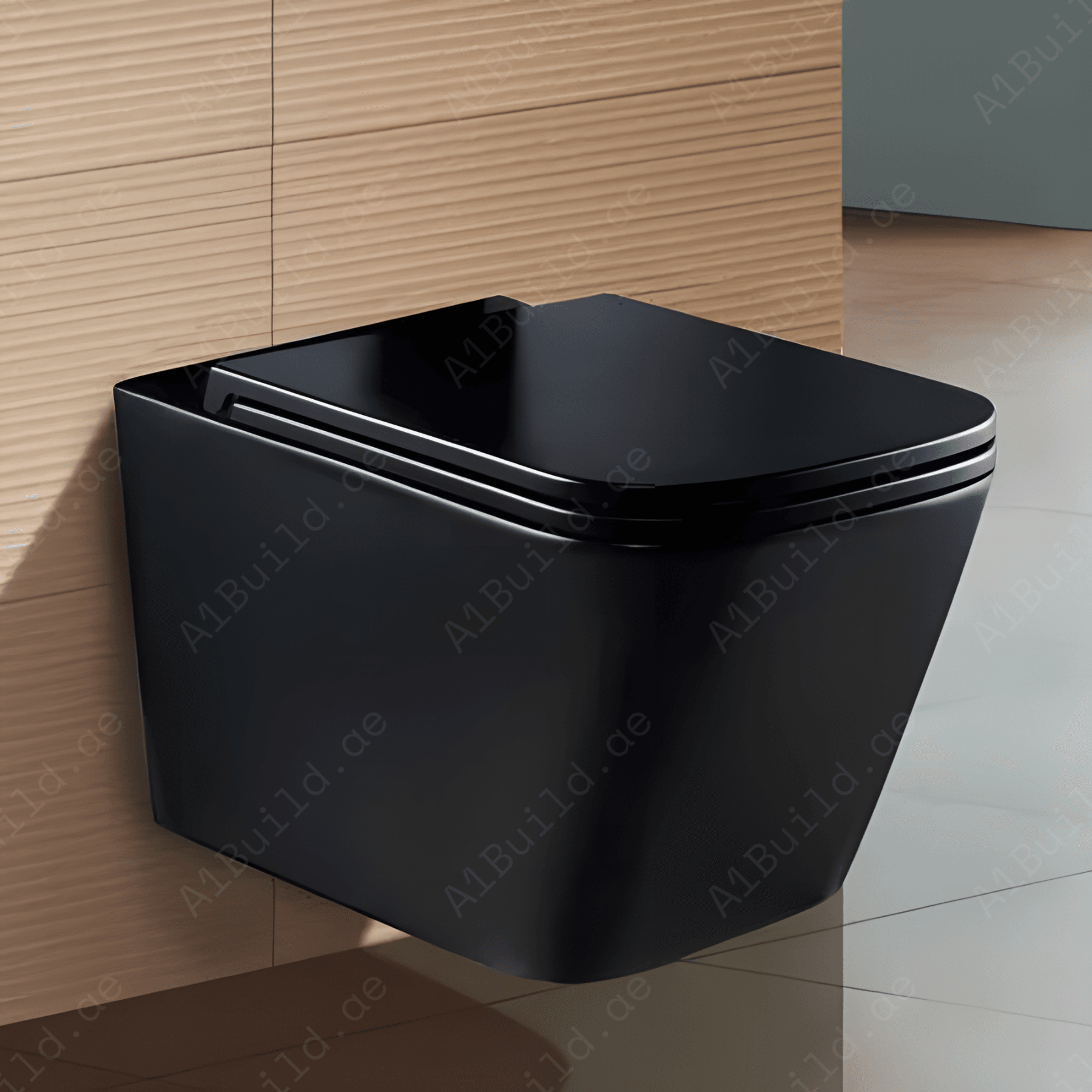WALL HUNG W.C, SIZE:  510*345*340MM, MATT BLACK. STEINHEIM –UP SLIM: DUROPLAST SOFT- CLOSING SEAT AND COVER, MATT BLACK.