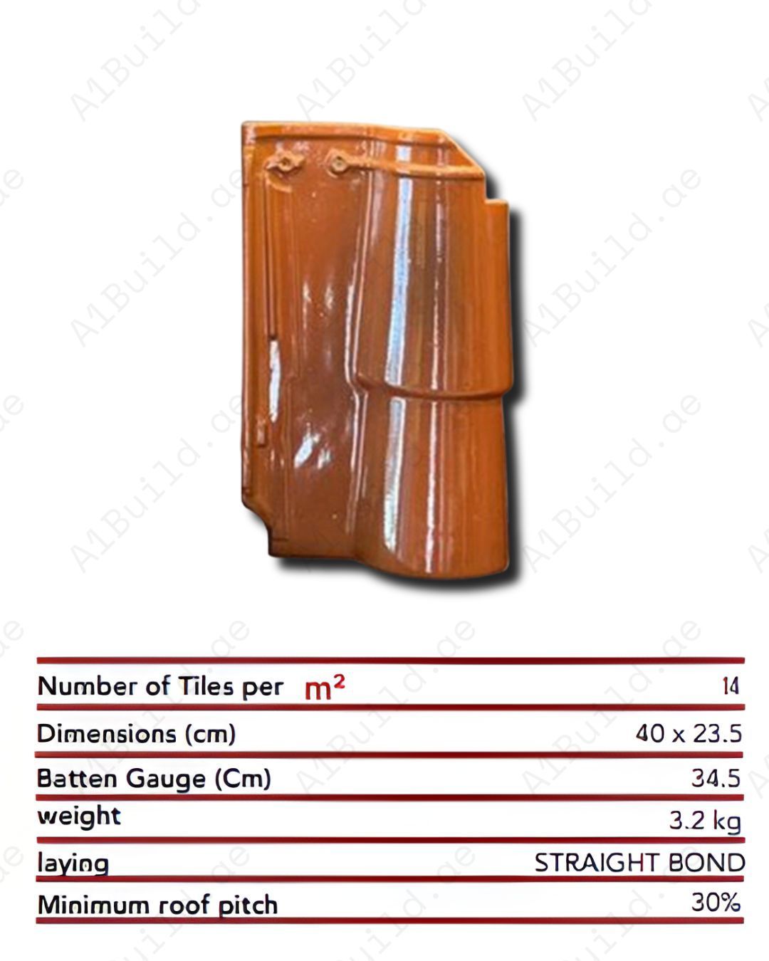 Warm Brown Earth-Tone Roof Tile 41.5×28.4 cm. Glazed ceramic, 3.2kg, 14/m². Earthy, durable, and water-resistant roofing.