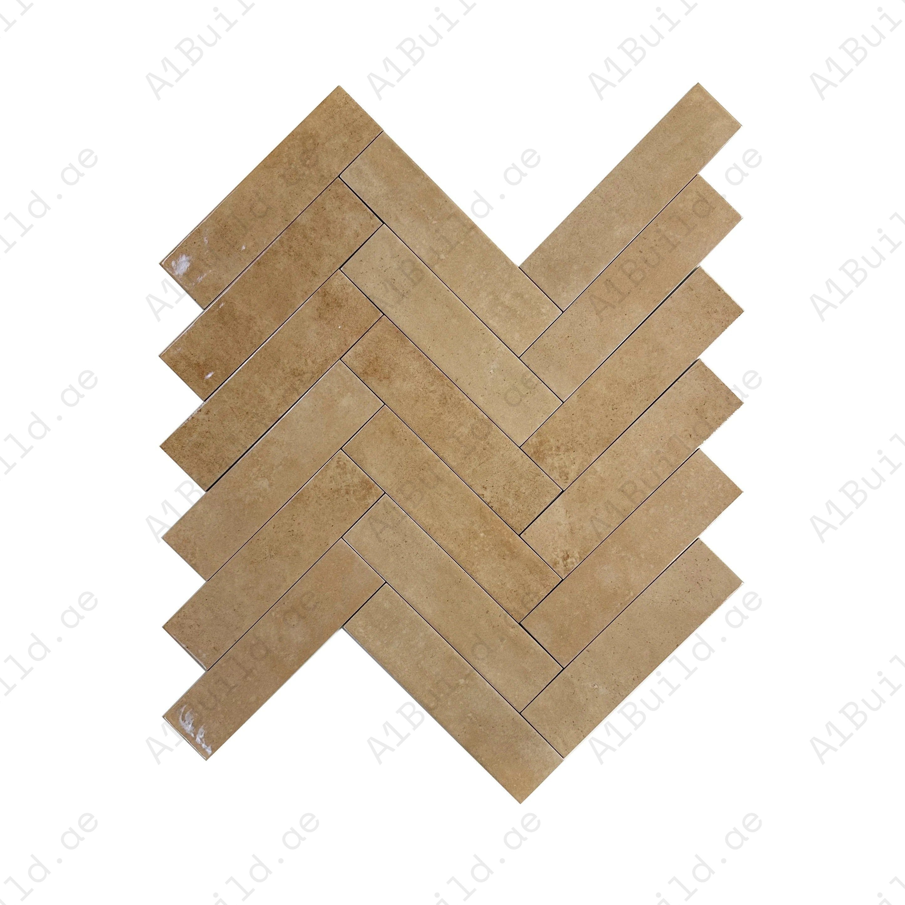 Wheat Glossy Porcelain Artisanal Tile with earthy gradients & sleek finish. Durable, waterproof & versatile—perfect for kitchens, bathrooms & wall designs.