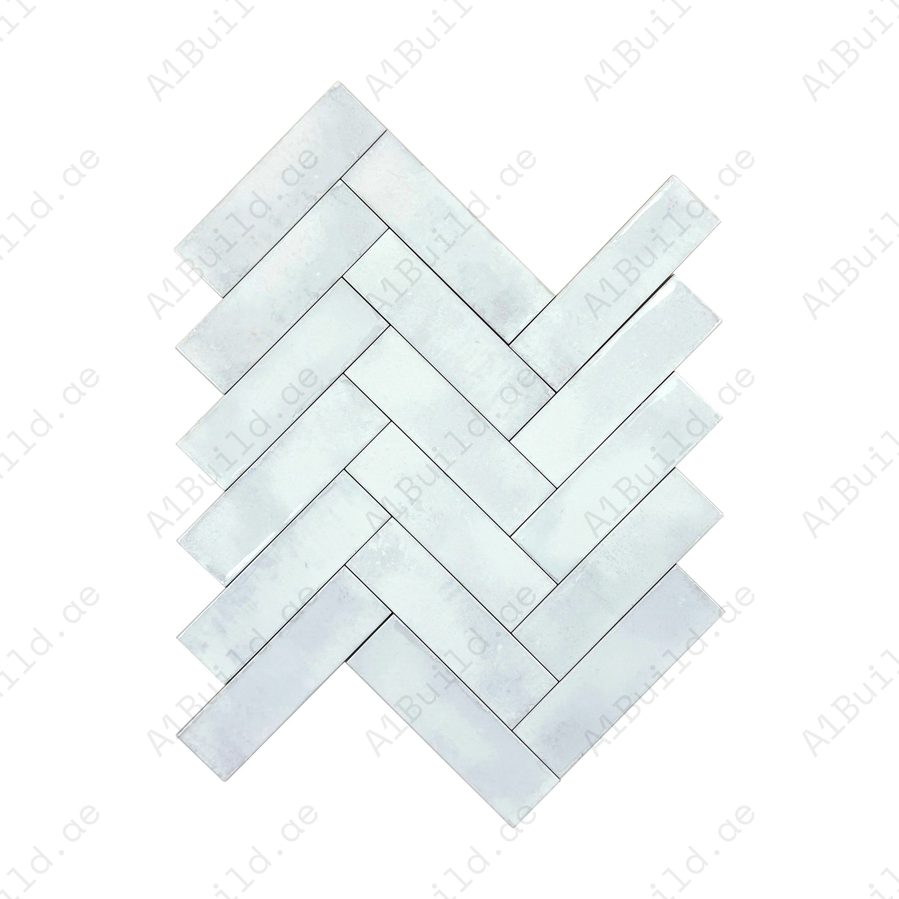 White Glossy Glazed Ceramic Tile, 69x240mm, with elegant Spanish artisanal design. Durable, waterproof, and perfect for walls, floors, and backsplashes.
