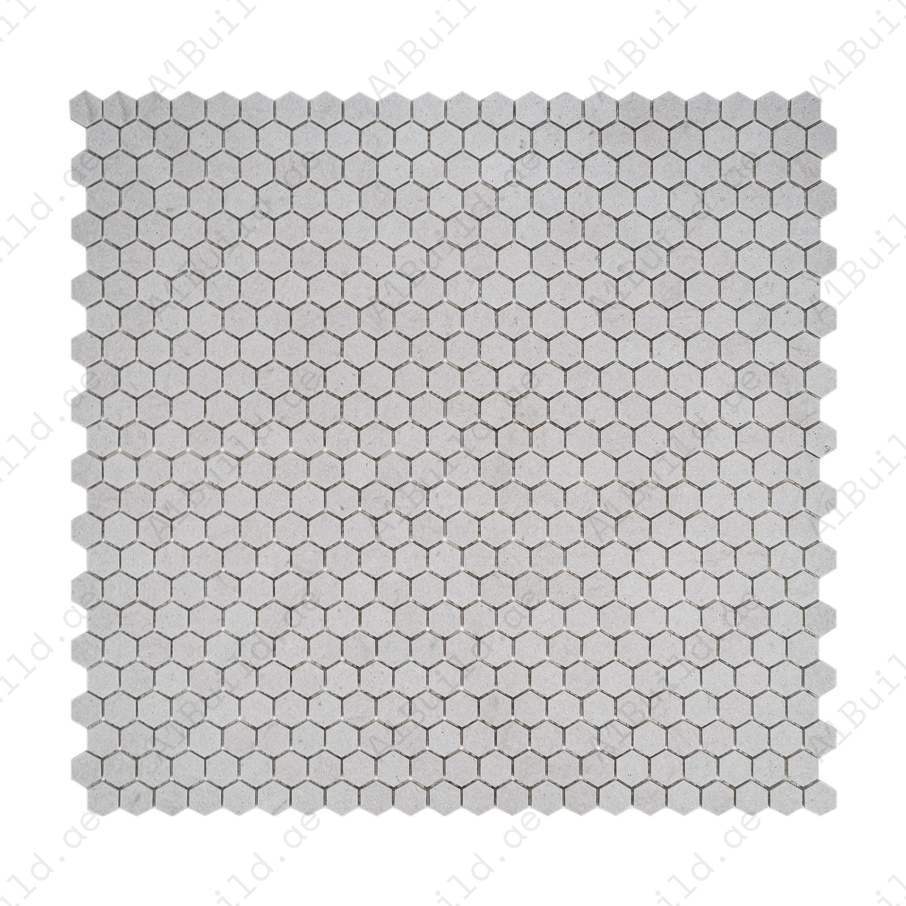 White Travertine Kwong Sal Hexagon Marble Mosaic with honed finish, offering durability, elegance, and style for walls, backsplashes, and accent areas.