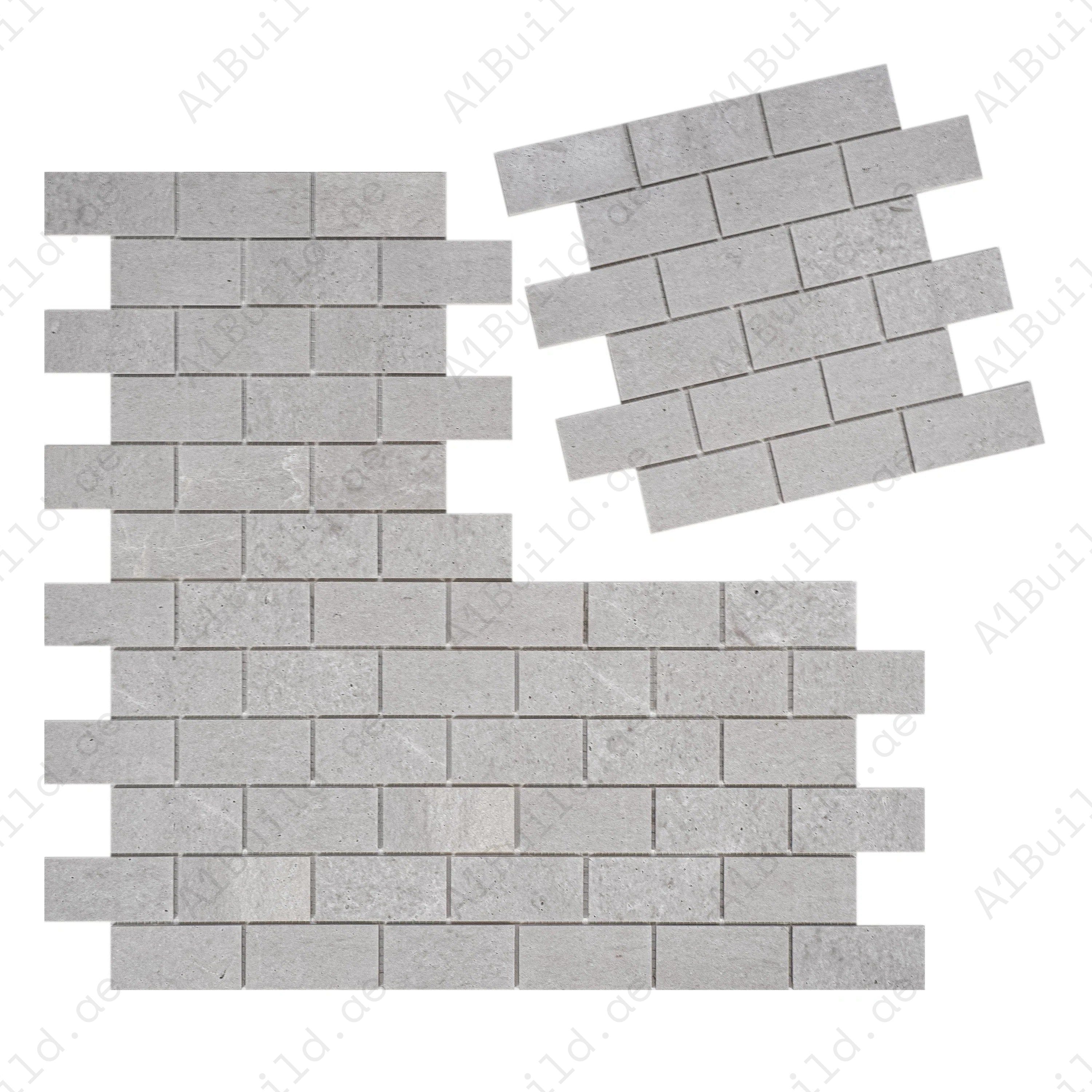 White Travertine Kwong Sal Marble Mosaic – honed brick-pattern marble for walls, backsplashes & feature areas, offering timeless elegance & durability.