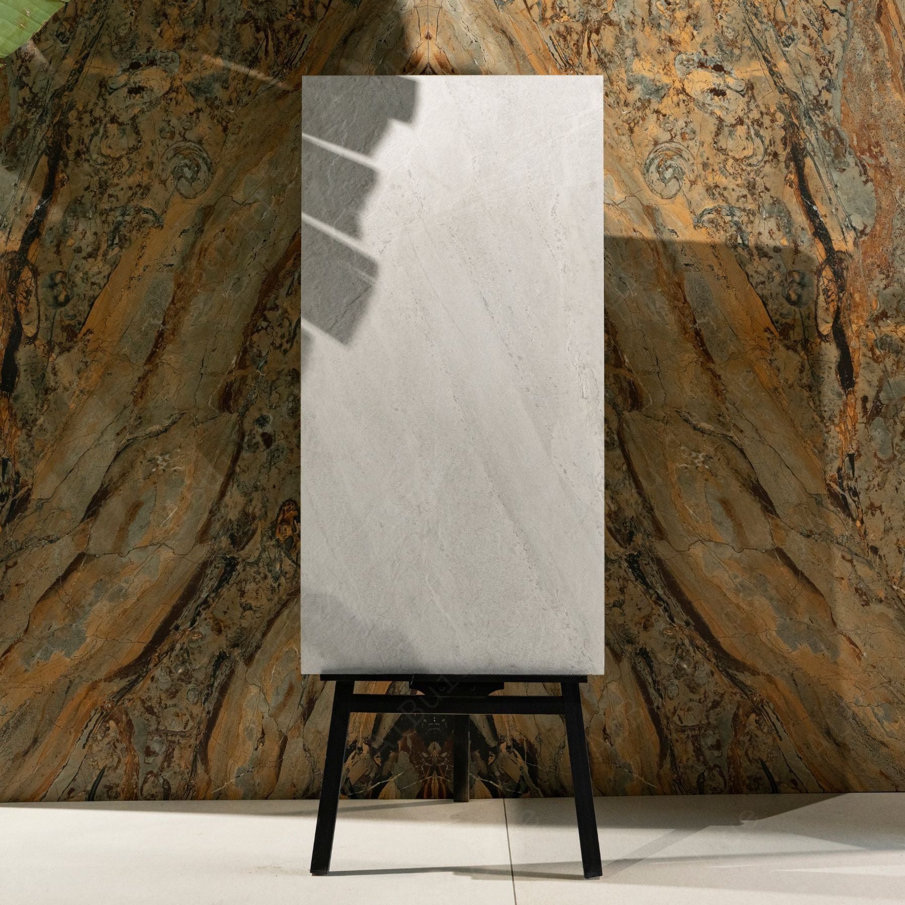 White Travertine matt porcelain tile 60x120cm x 2mm with elegant stone texture, durable large format surface ideal for modern floors, walls and premium interiors.