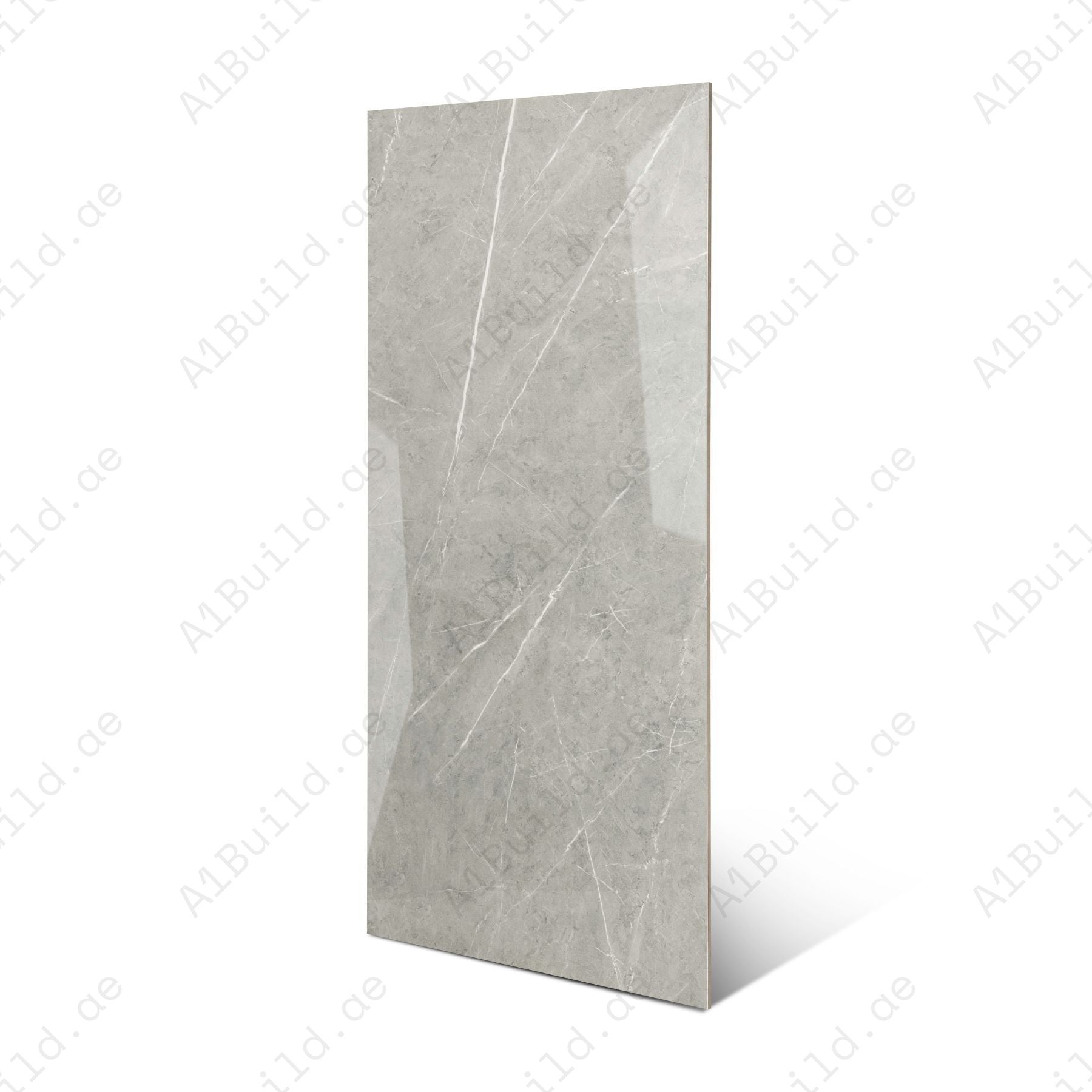 William Grey glossy marble porcelain tile 60x120cm with 9mm thickness features elegant grey tones, subtle veining and polished surface.