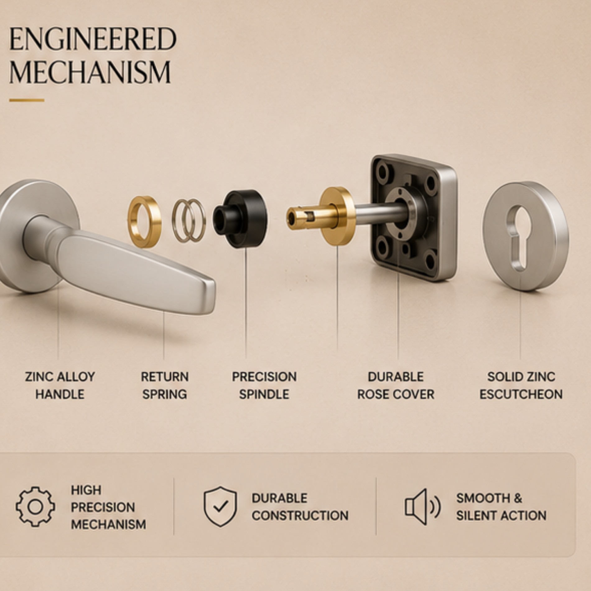 ZR-688 premium zinc alloy door lock handle in Matt Satin Nickel finish. Durable modern architectural hardware for homes, offices, and hotels.