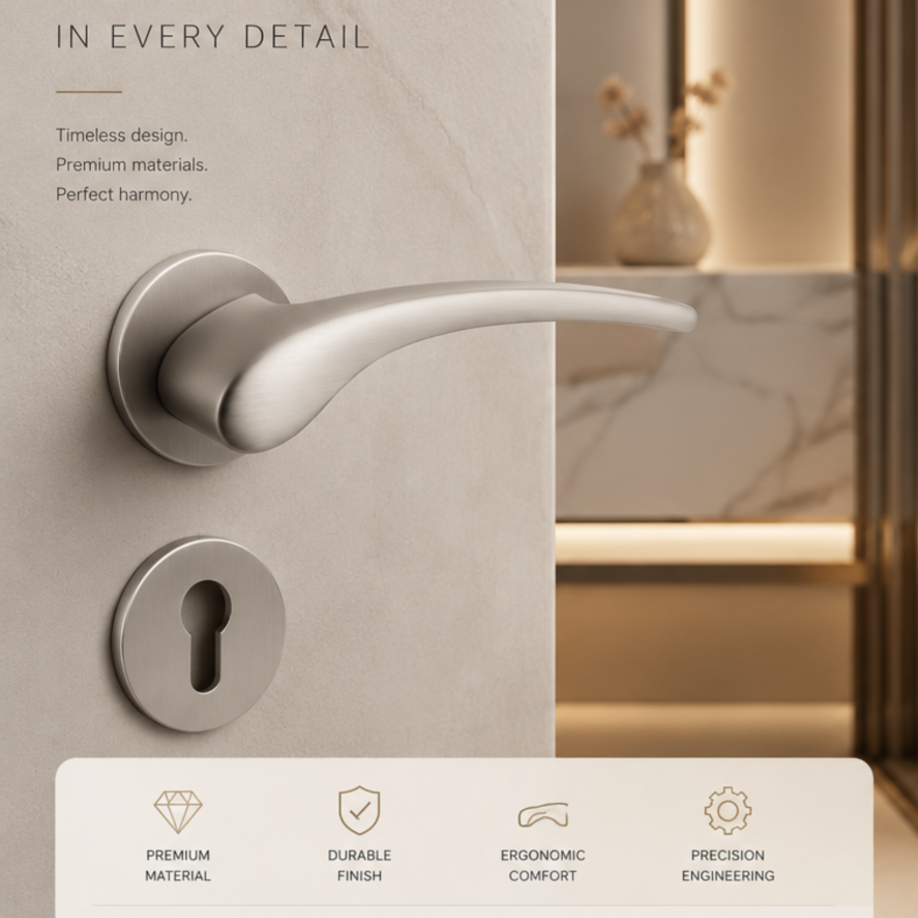 ZR180605 zinc alloy door handle with matt satin nickel and chrome plated finish. Durable, stylish, and secure design ideal for modern interiors.