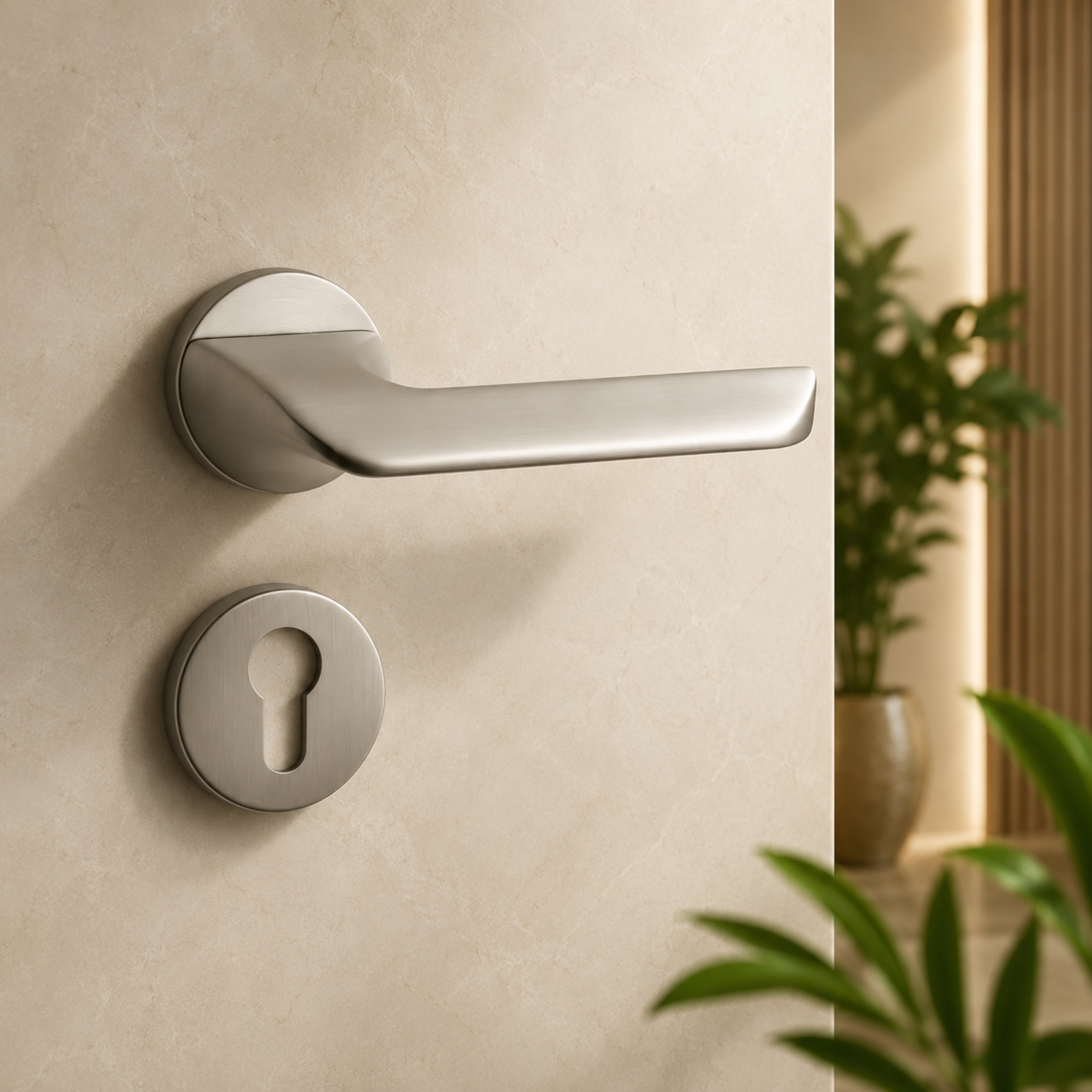 ZR180606 Cylenik Lerk door handle in zinc alloy with Black Satin Nickel and MSN PVD finish. Durable 149x53mm luxury handle for modern interiors.
