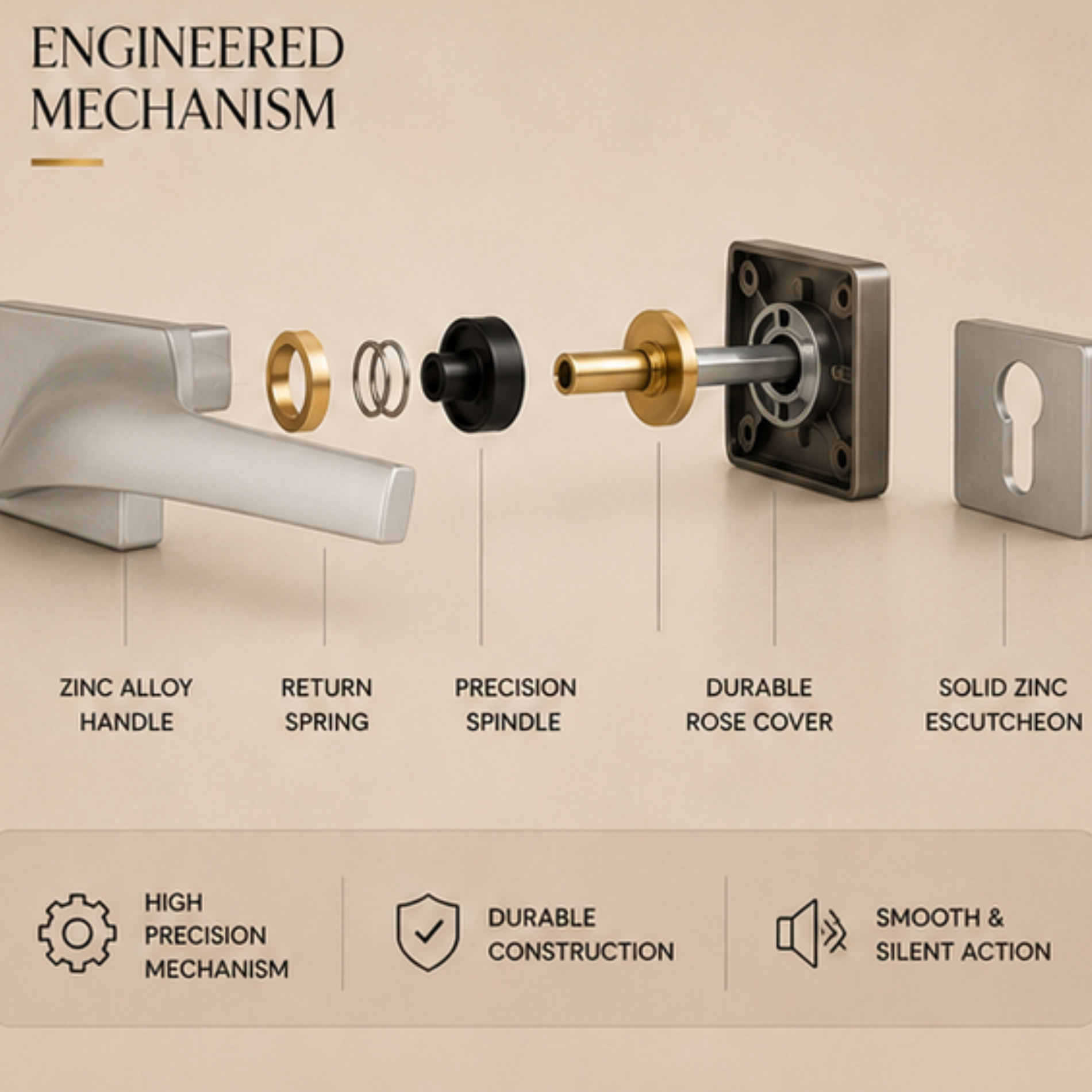 ZR18101 premium zinc alloy door lock handle in Matt Satin Nickel finish. Durable architectural hardware for modern homes, offices, and hotels.