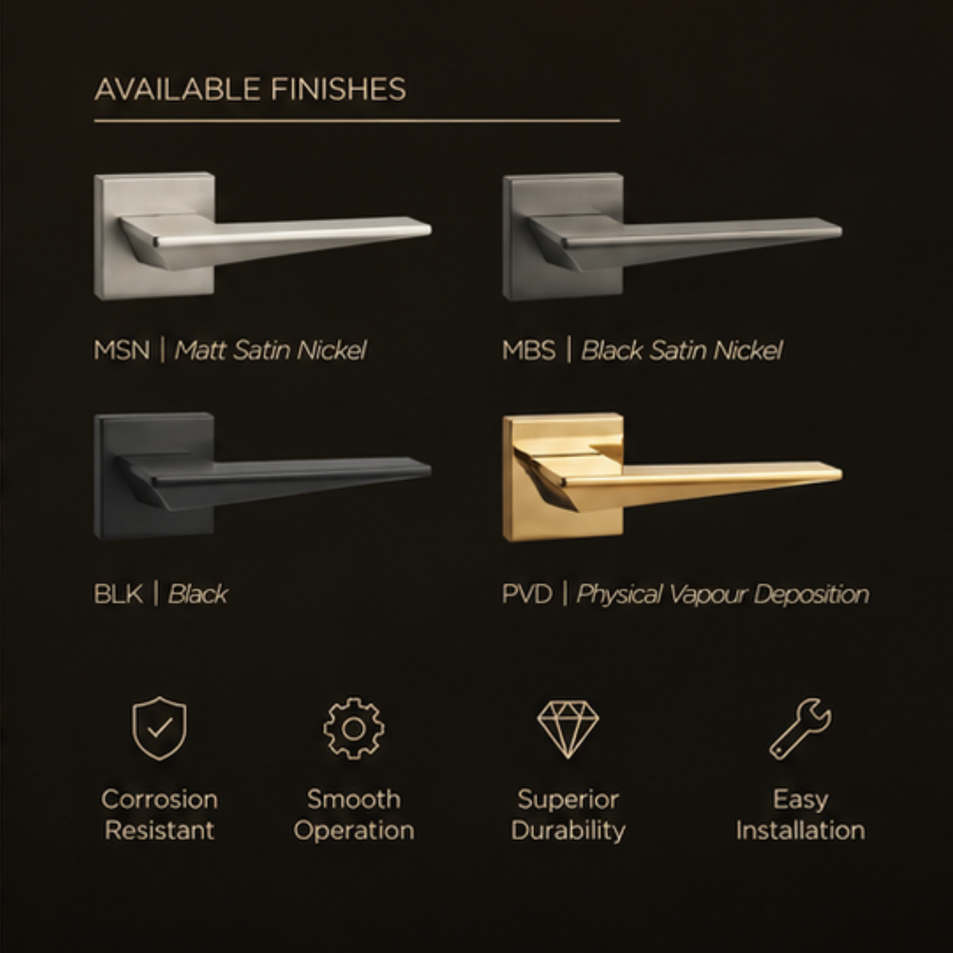 ZR190907 Cylenik Lerk door handle in zinc alloy with MSN Matt Satin Nickel & MBS Black PVD finish. Durable 146x53mm luxury handle for modern interiors. premium