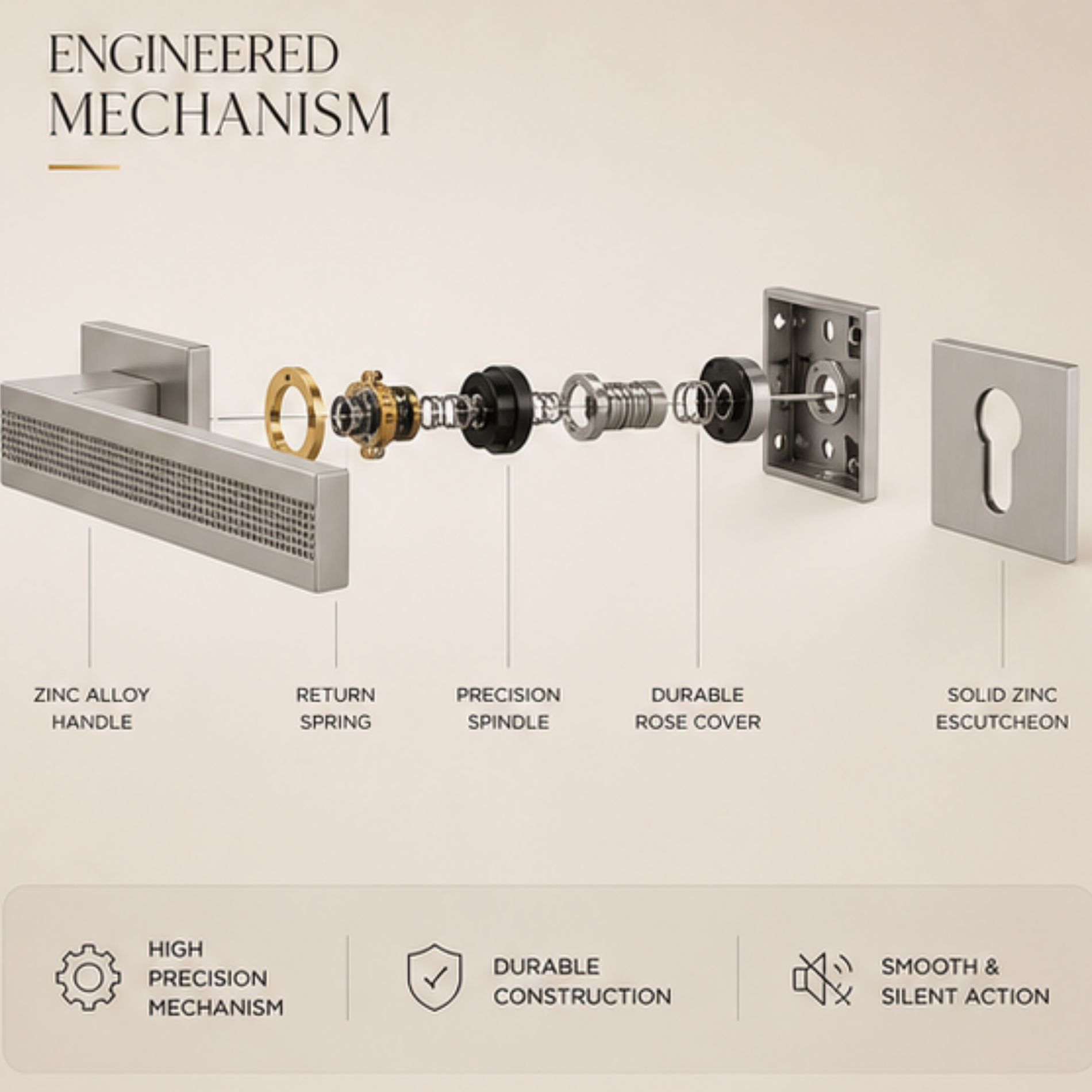 ZR200751 luxury zinc alloy door handle with COF Coffee, Black & Satin Nickel PVD finishes. Durable 129x53mm designer hardware for modern interiors.
